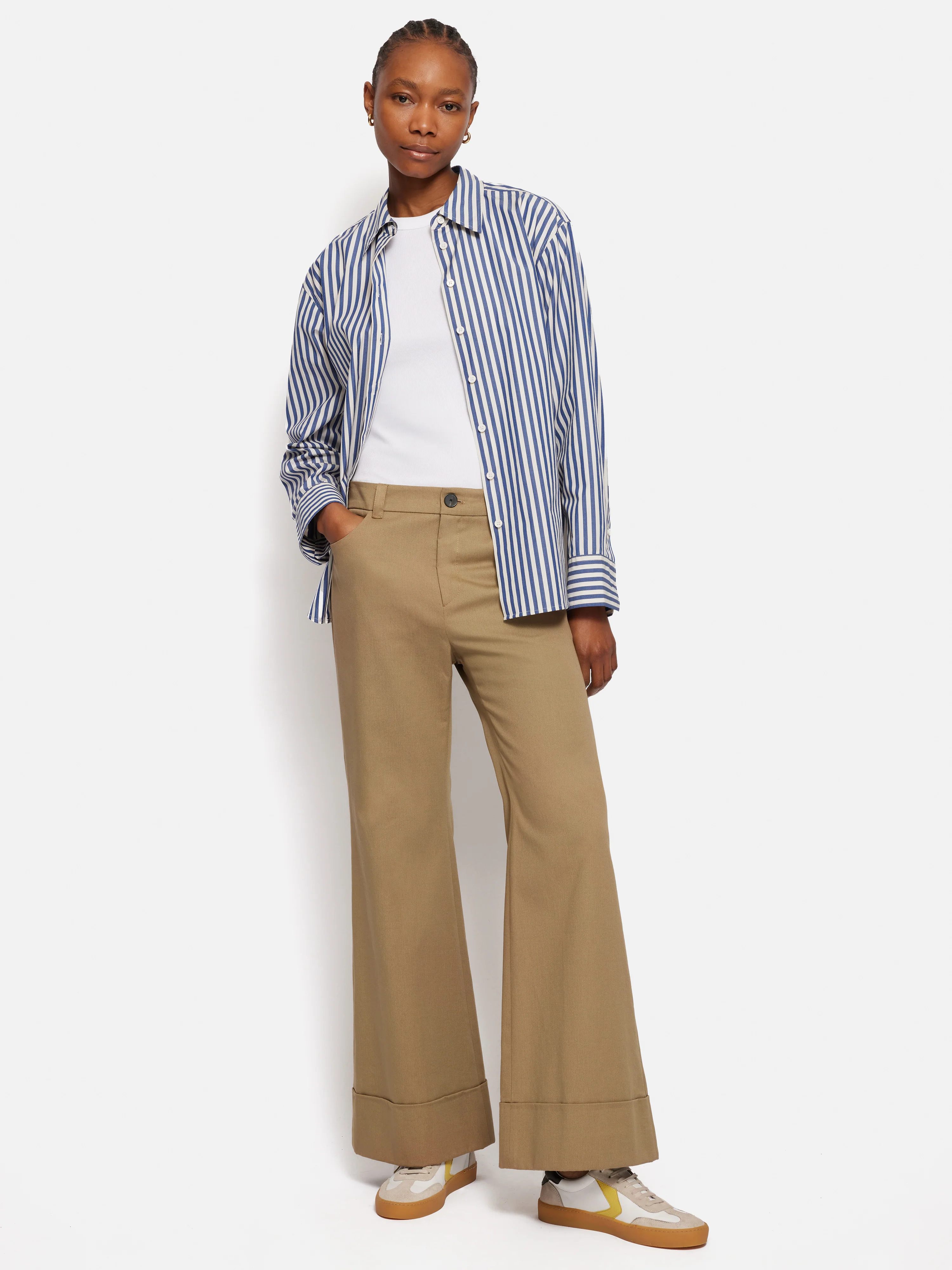 Turn Up Cotton Drill Trouser | Stone - Image 6
