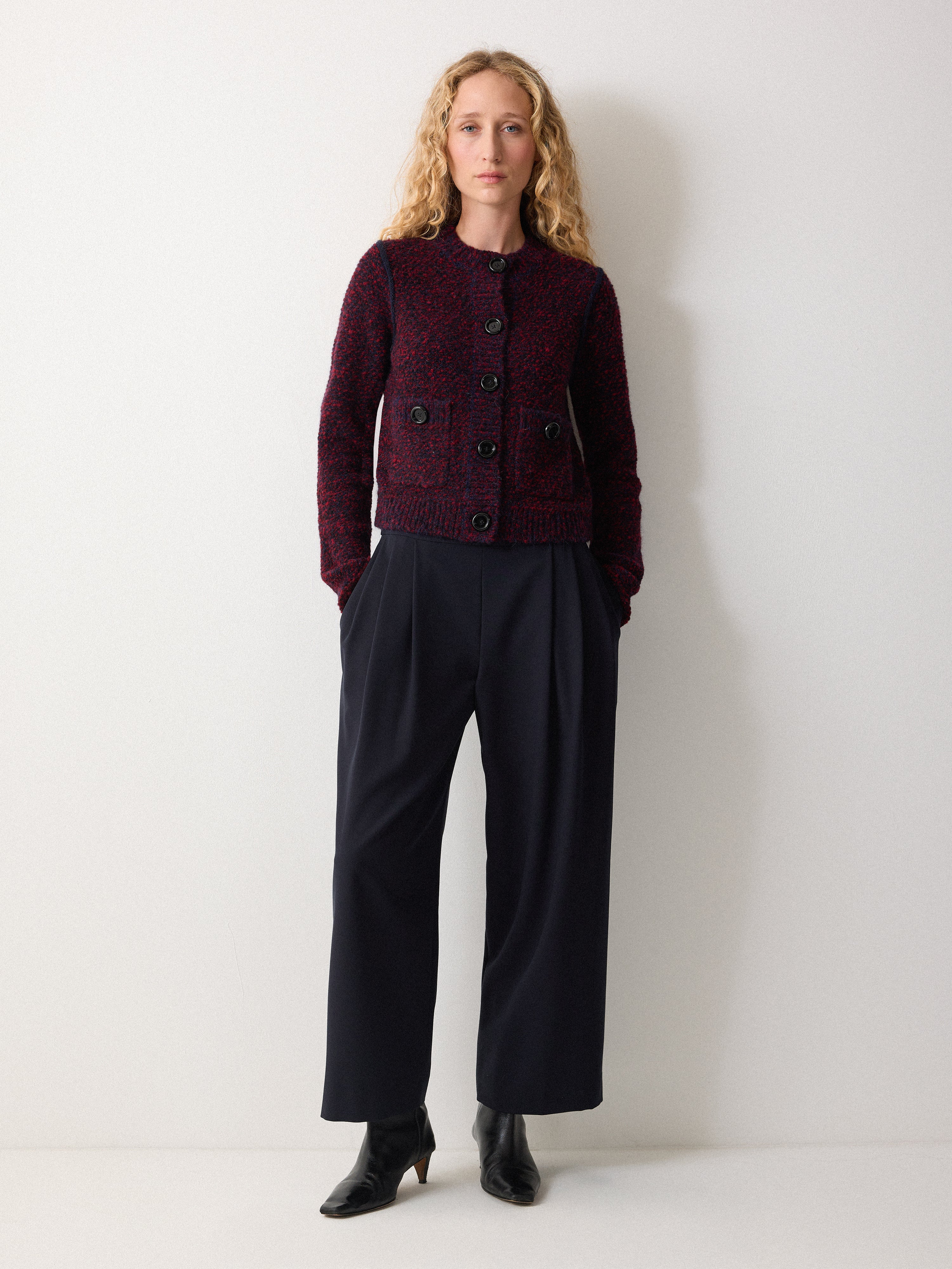 Tweed Neat Knitted Jacket | Red - Image 2