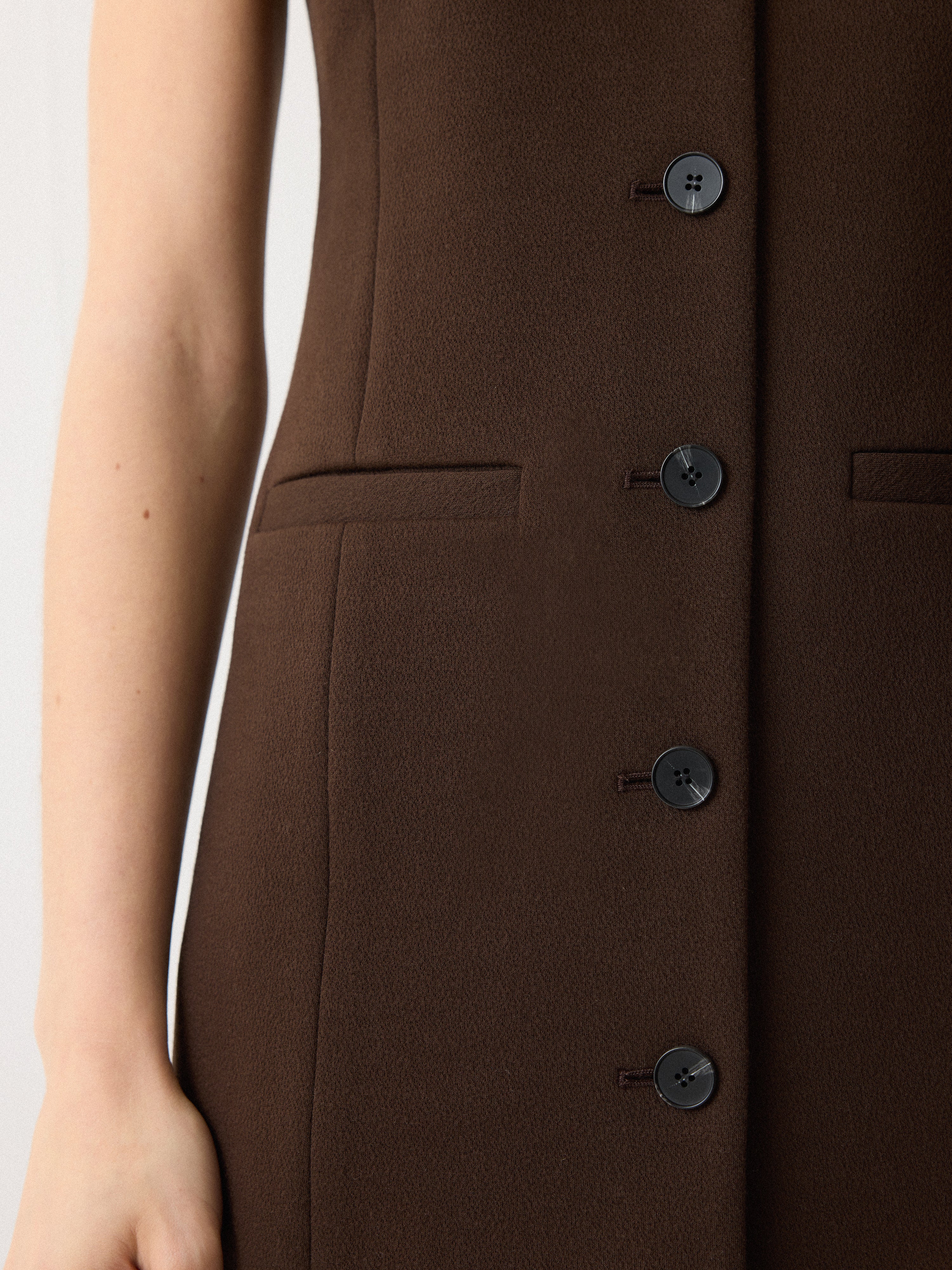 V Neck Long Waistcoat Dress | Brown - Image 3