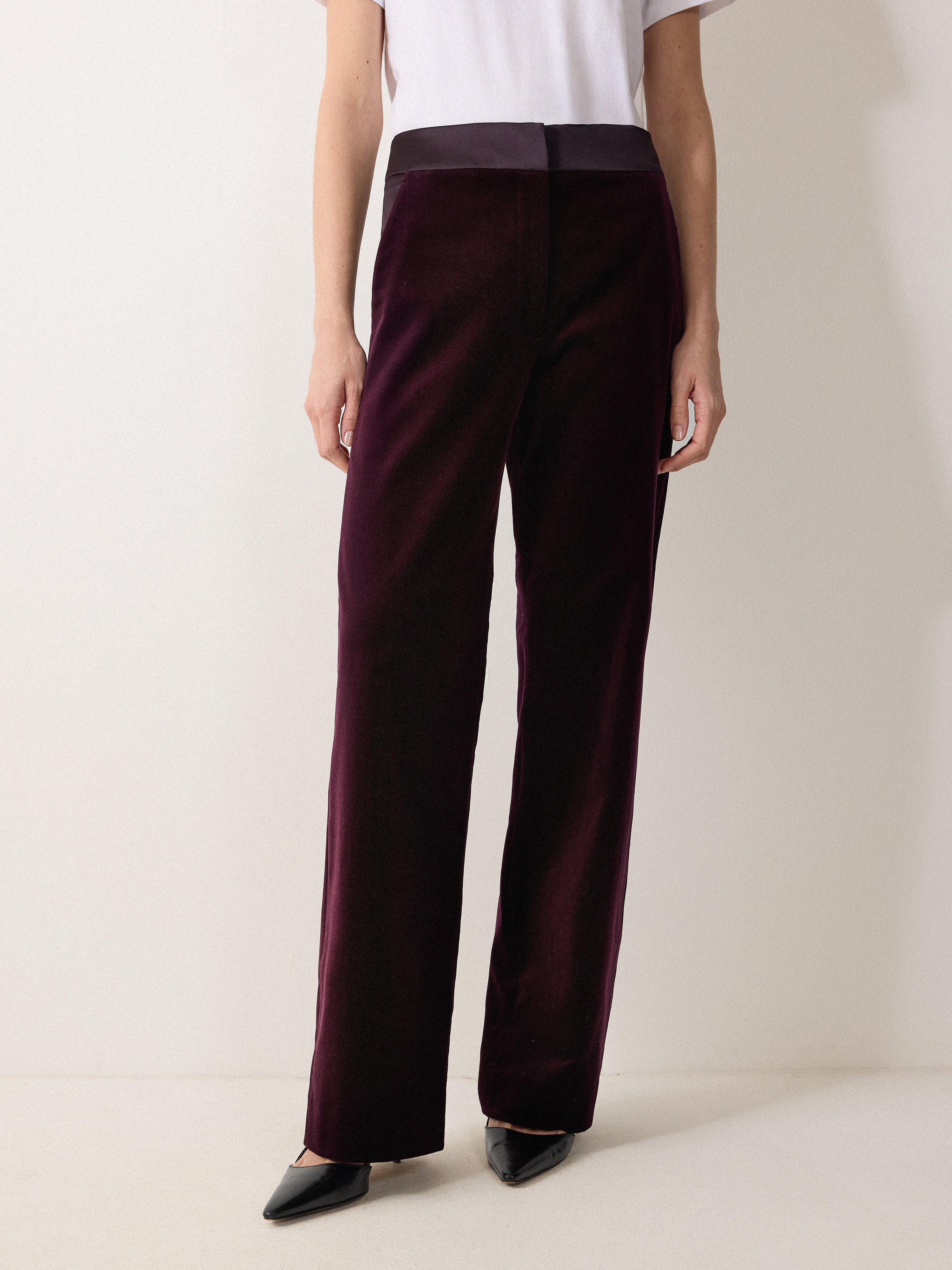 Velvet Satin Tailored Trouser | Purple - Image 3