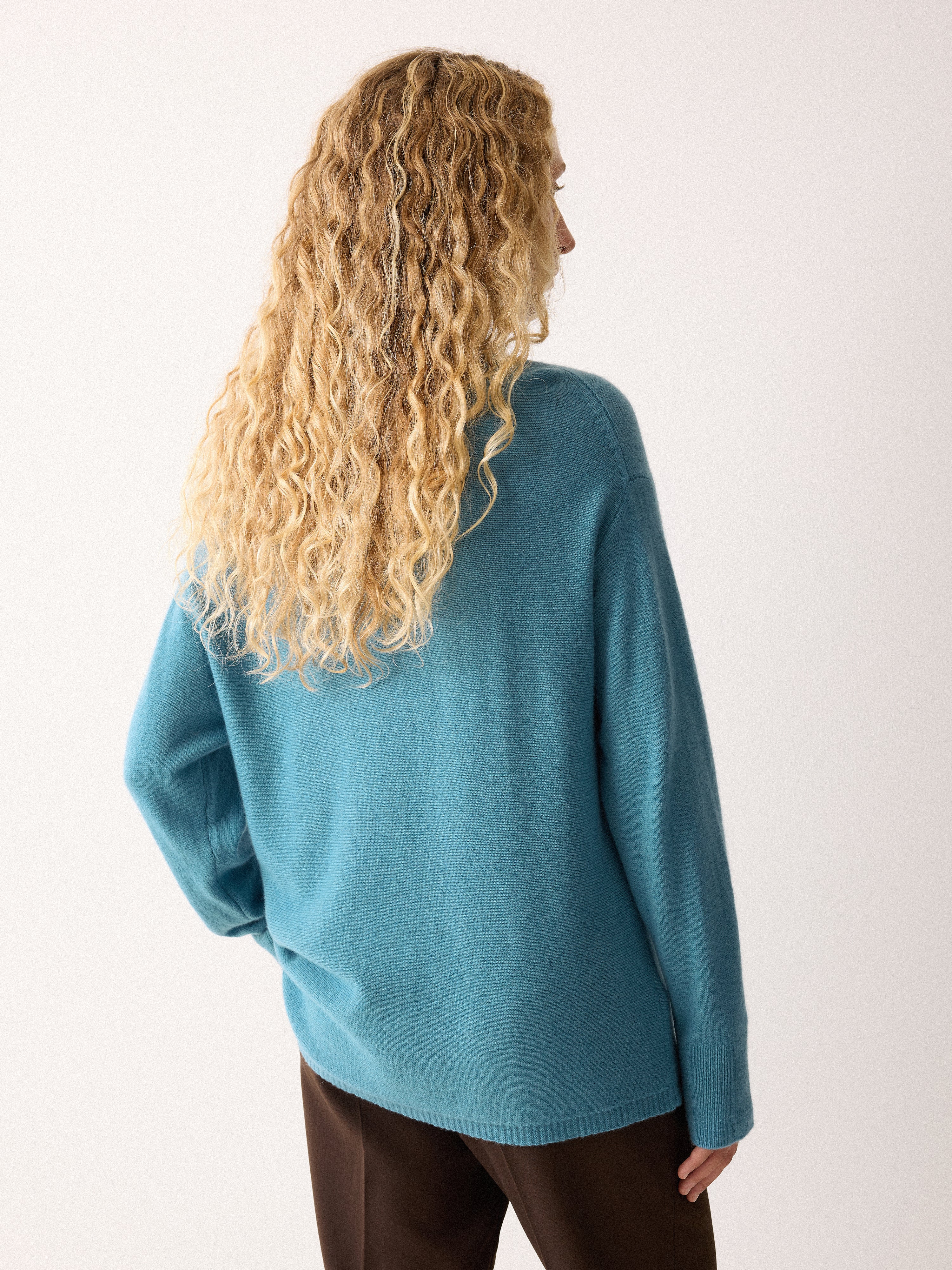 Wool Blend Cocoon Turtle Neck Jumper | Blue - Image 5