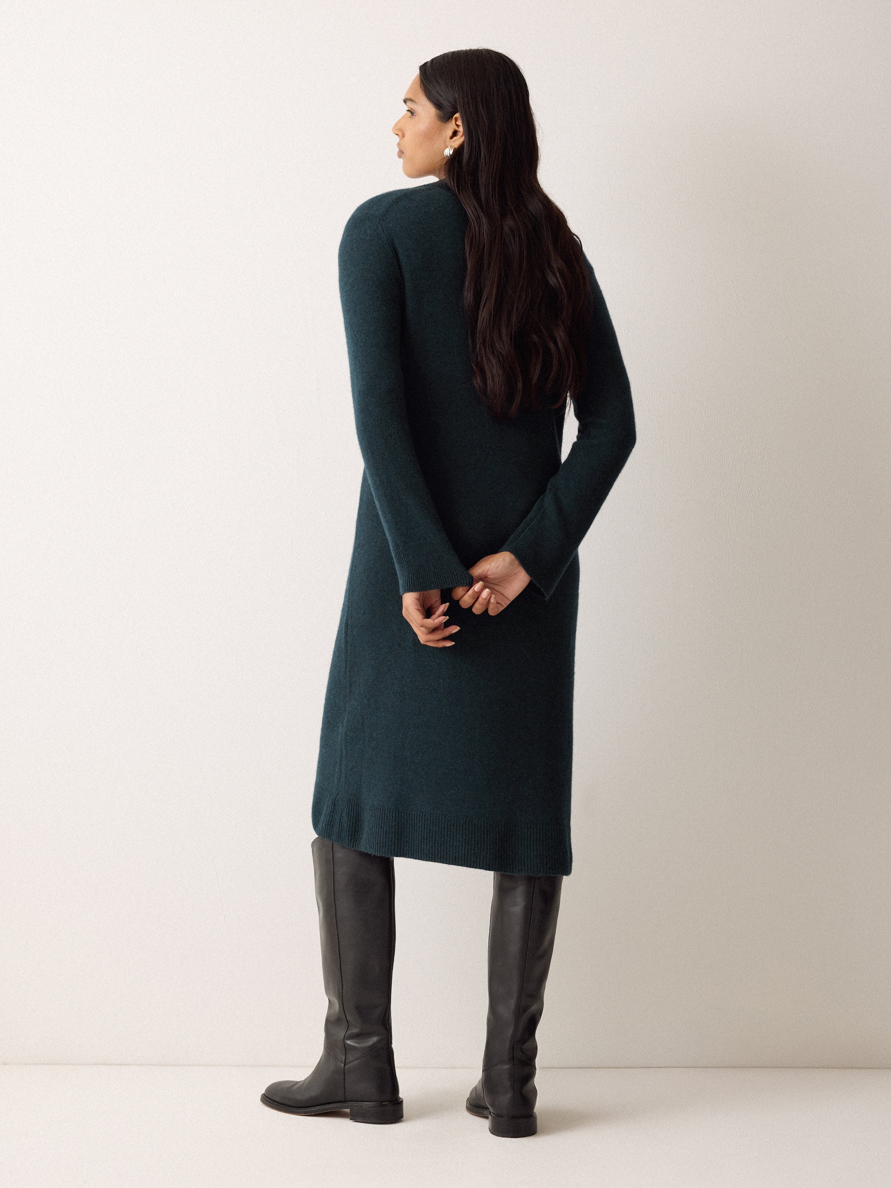 Wool Blend Collar Dress | Green - Image 3