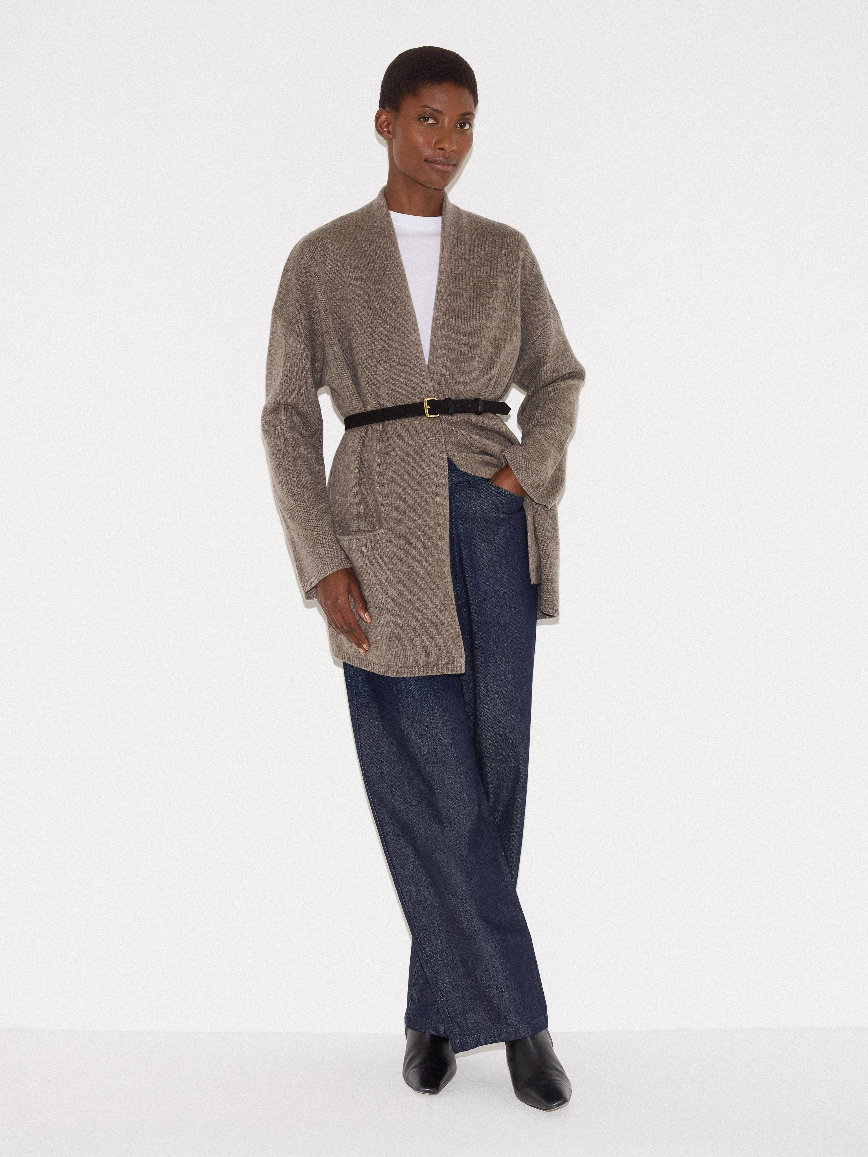 Wool Blend Relaxed Cardigan | Taupe - Image 3