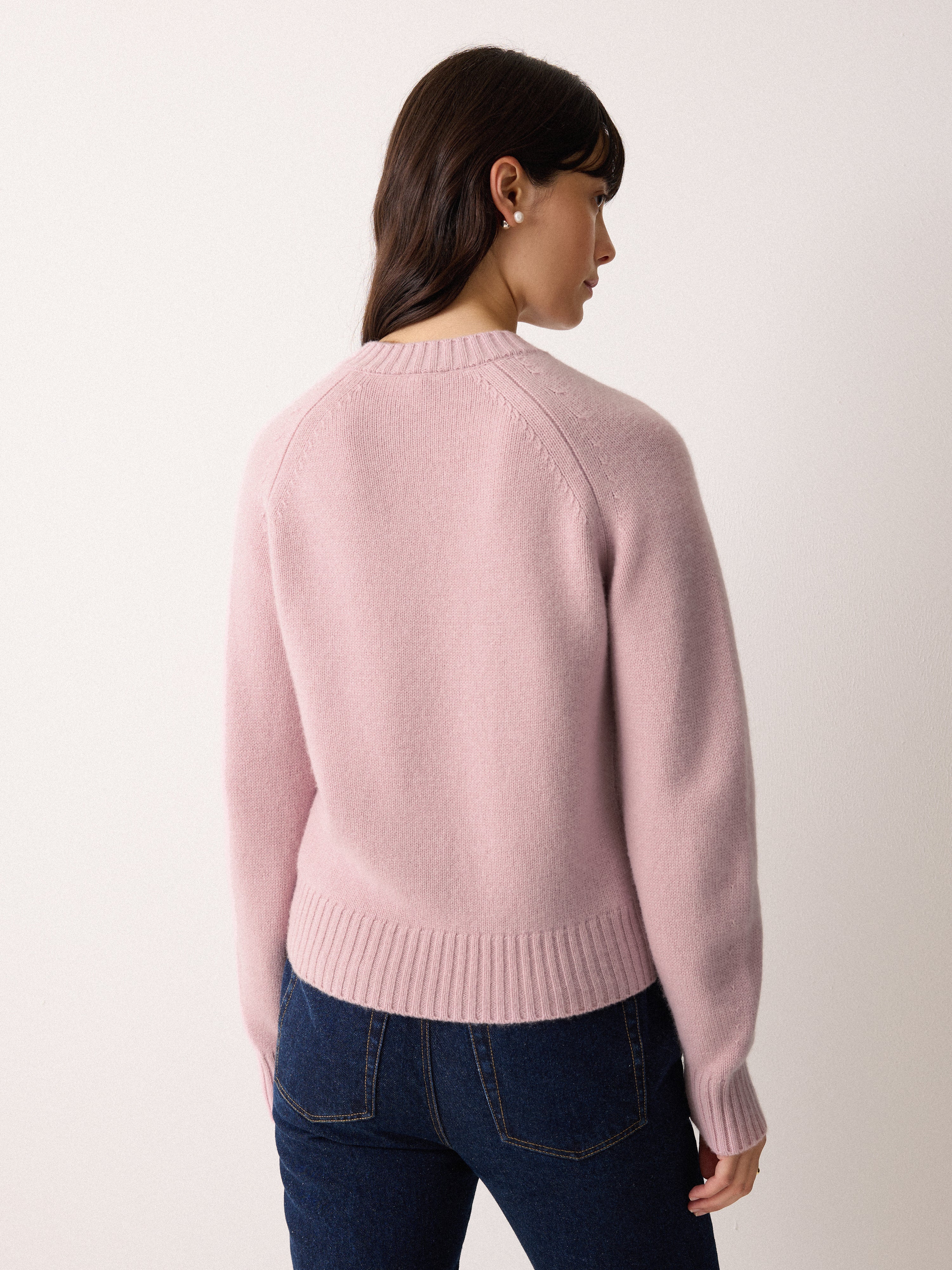 Wool Blend Satin Trim Cardigan | Pink - Image 4