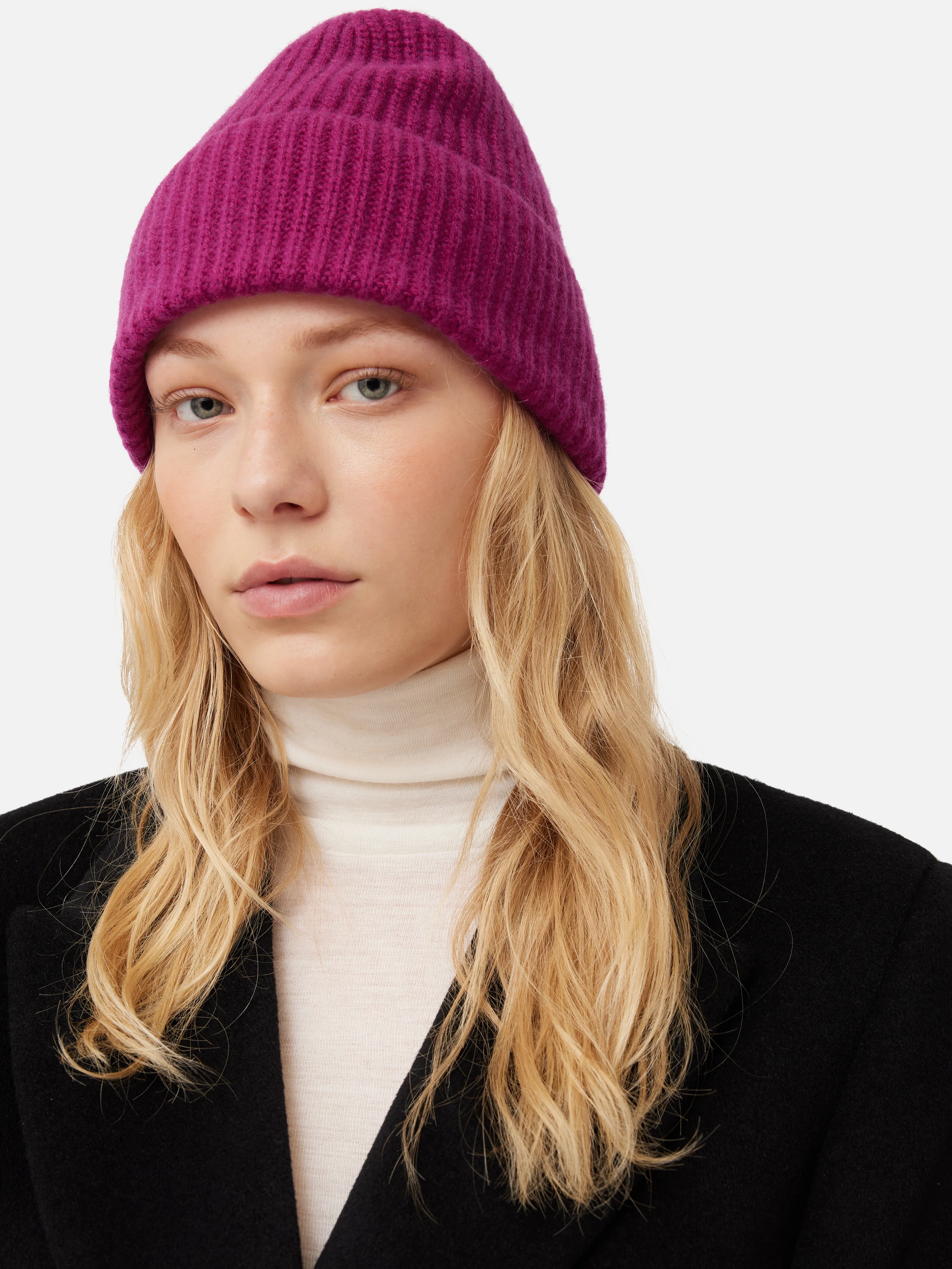 Wool Cashmere Blend Beanie | Raspberry - Image 3