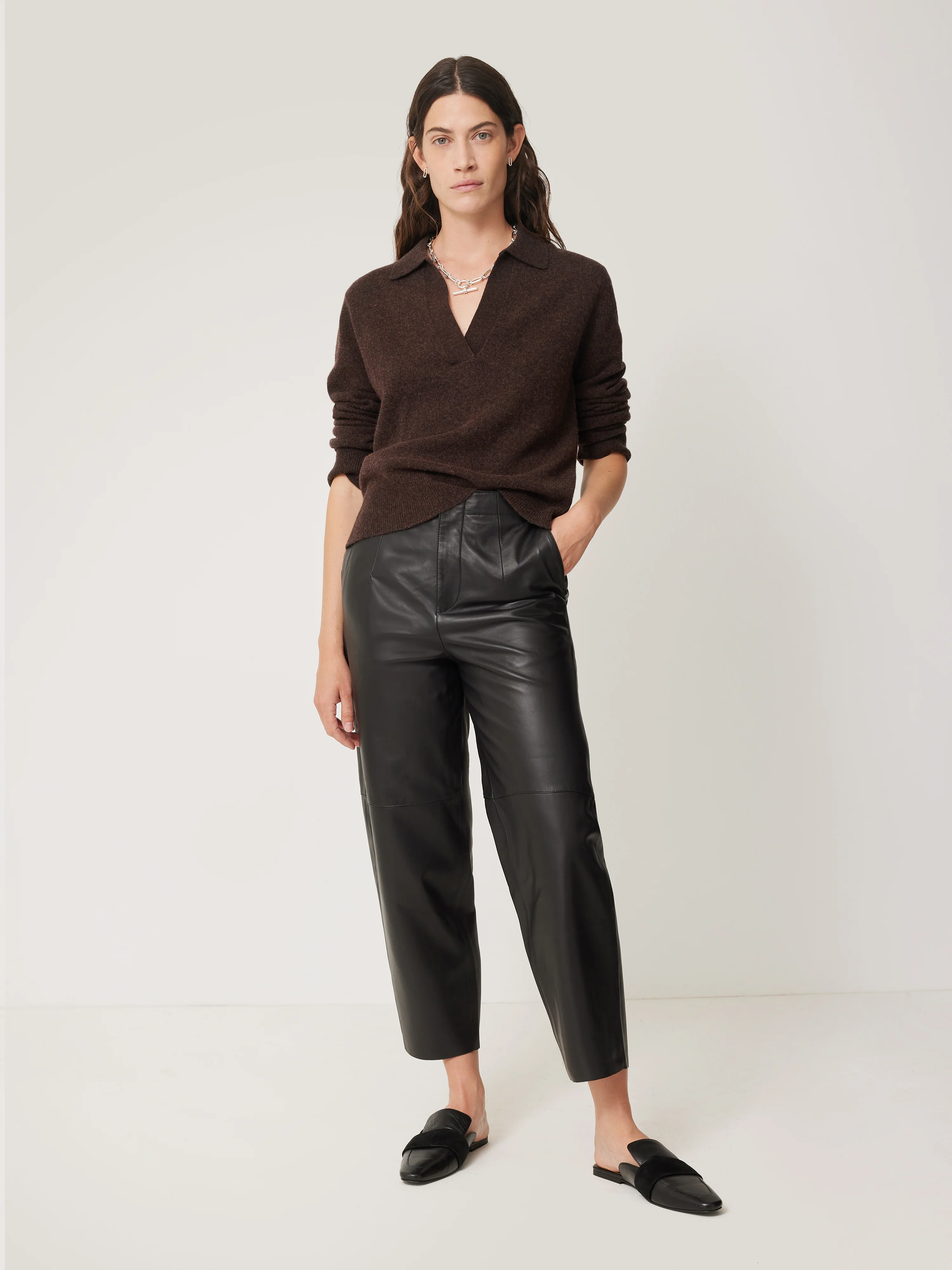 Wool Cashmere Blend Collar Jumper | Brown - Image 3