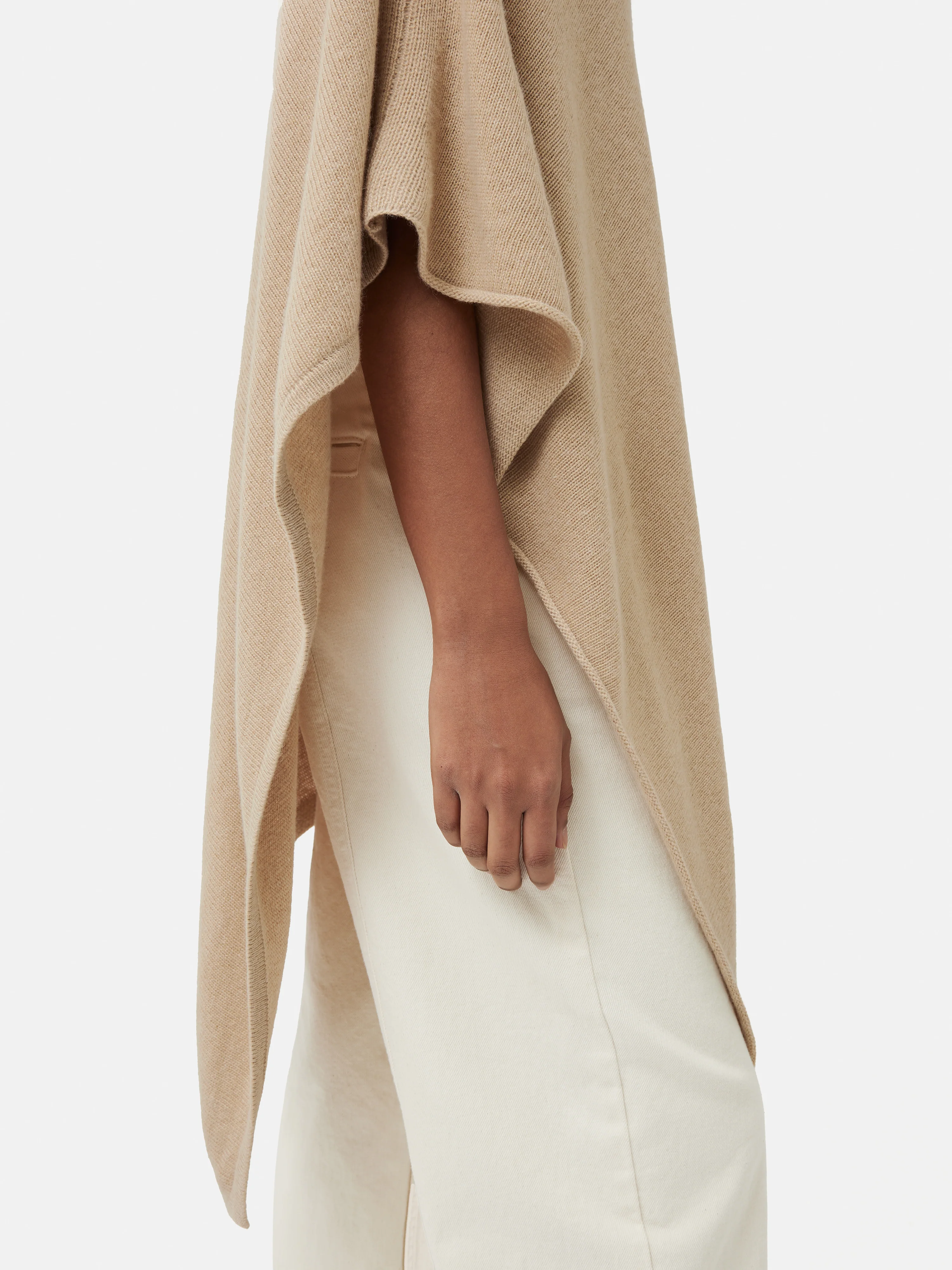 Wool Cashmere Blend Drape Poncho | Beige - Image 3