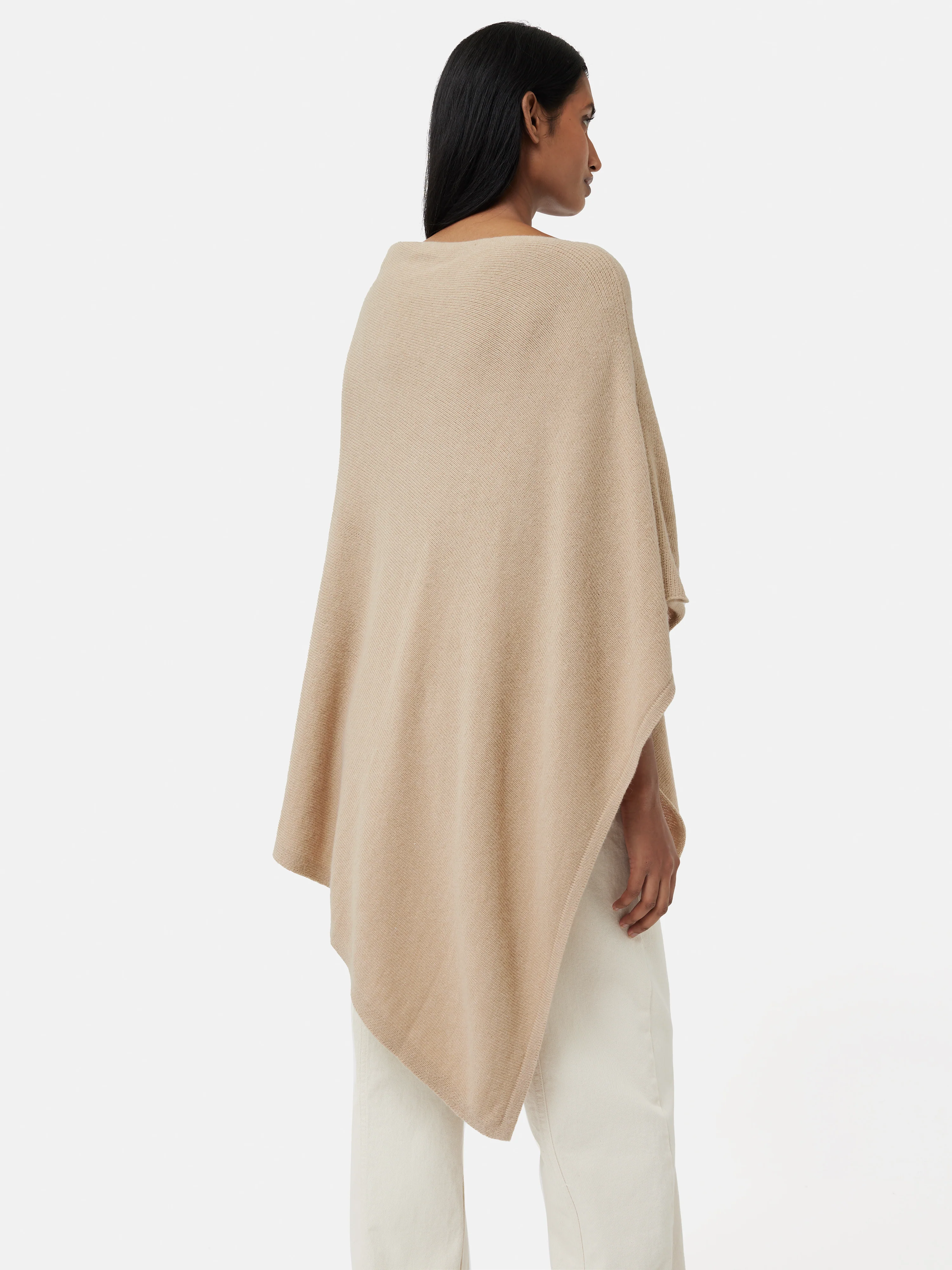 Wool Cashmere Blend Drape Poncho | Beige - Image 5