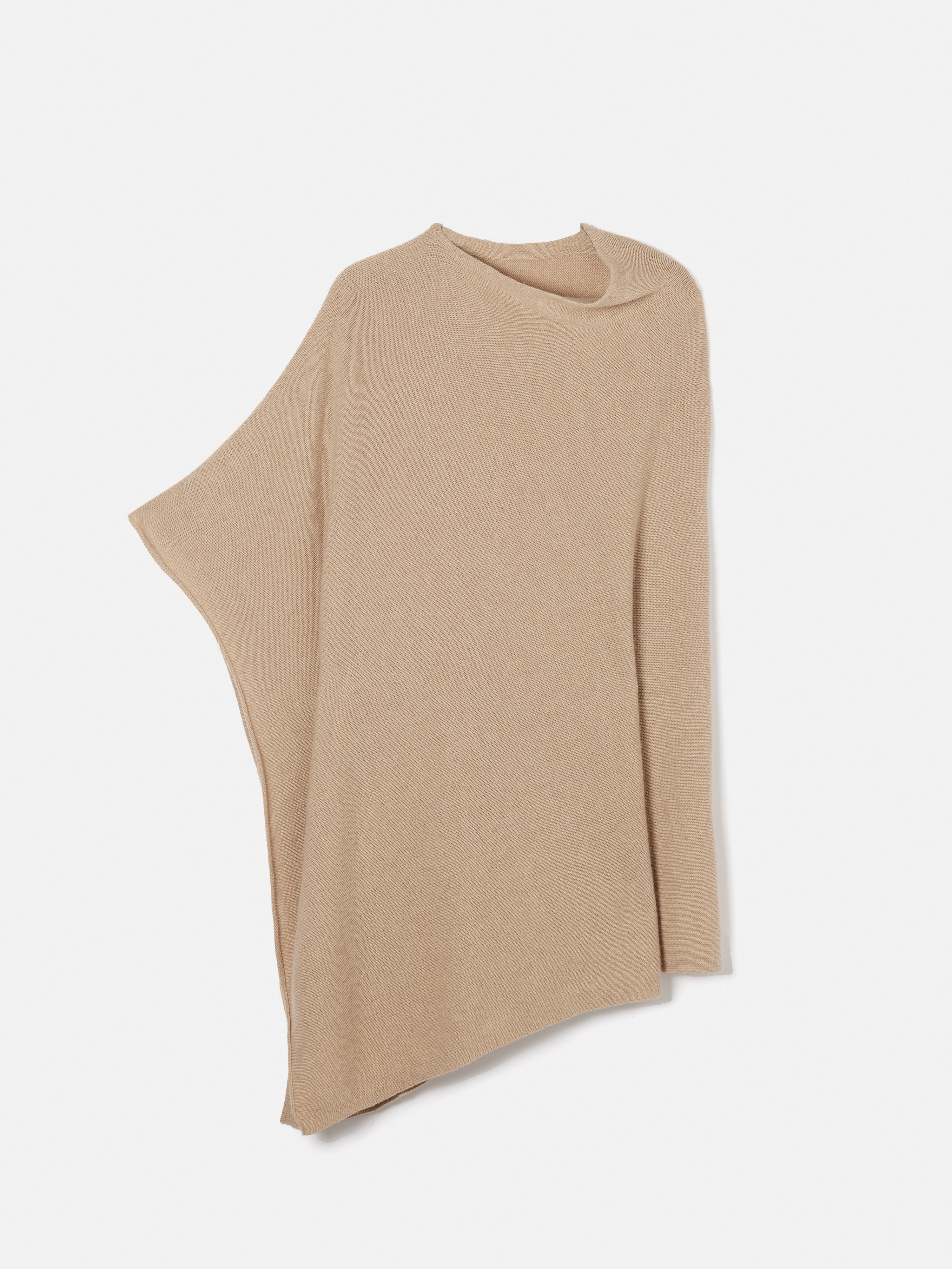 Wool Cashmere Blend Drape Poncho | Beige - Image 7
