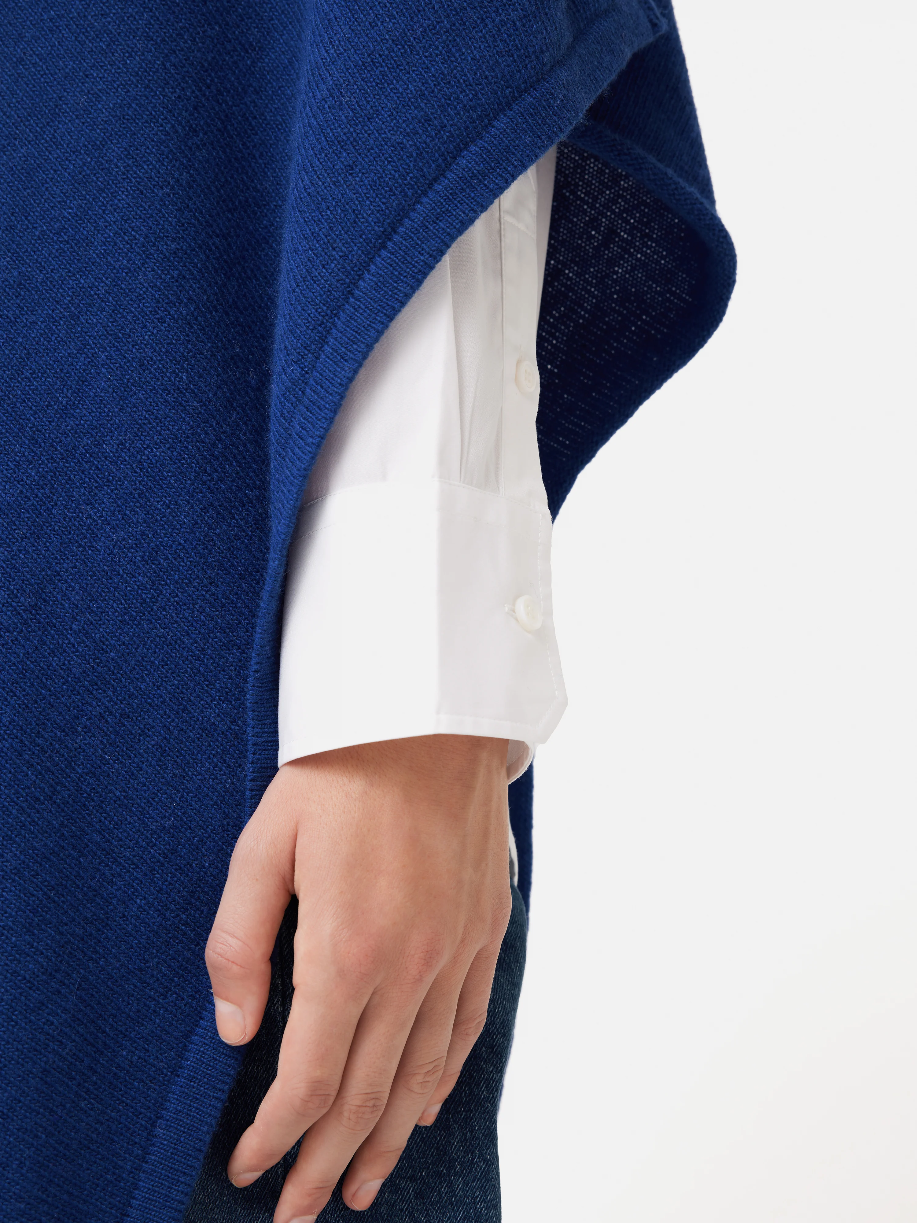 Wool Cashmere Blend Drape Poncho | Blue - Image 3