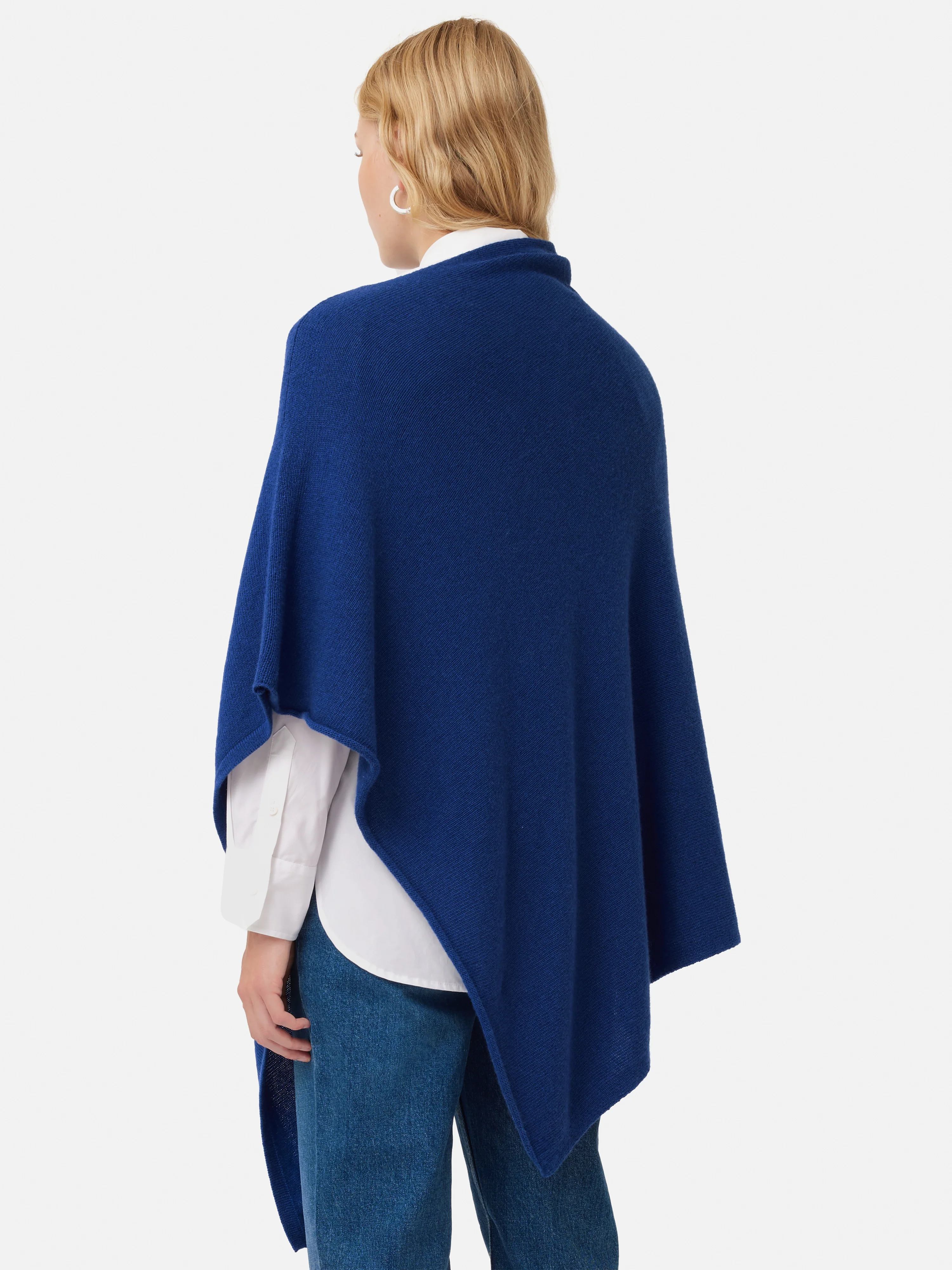 Wool Cashmere Blend Drape Poncho | Blue - Image 5