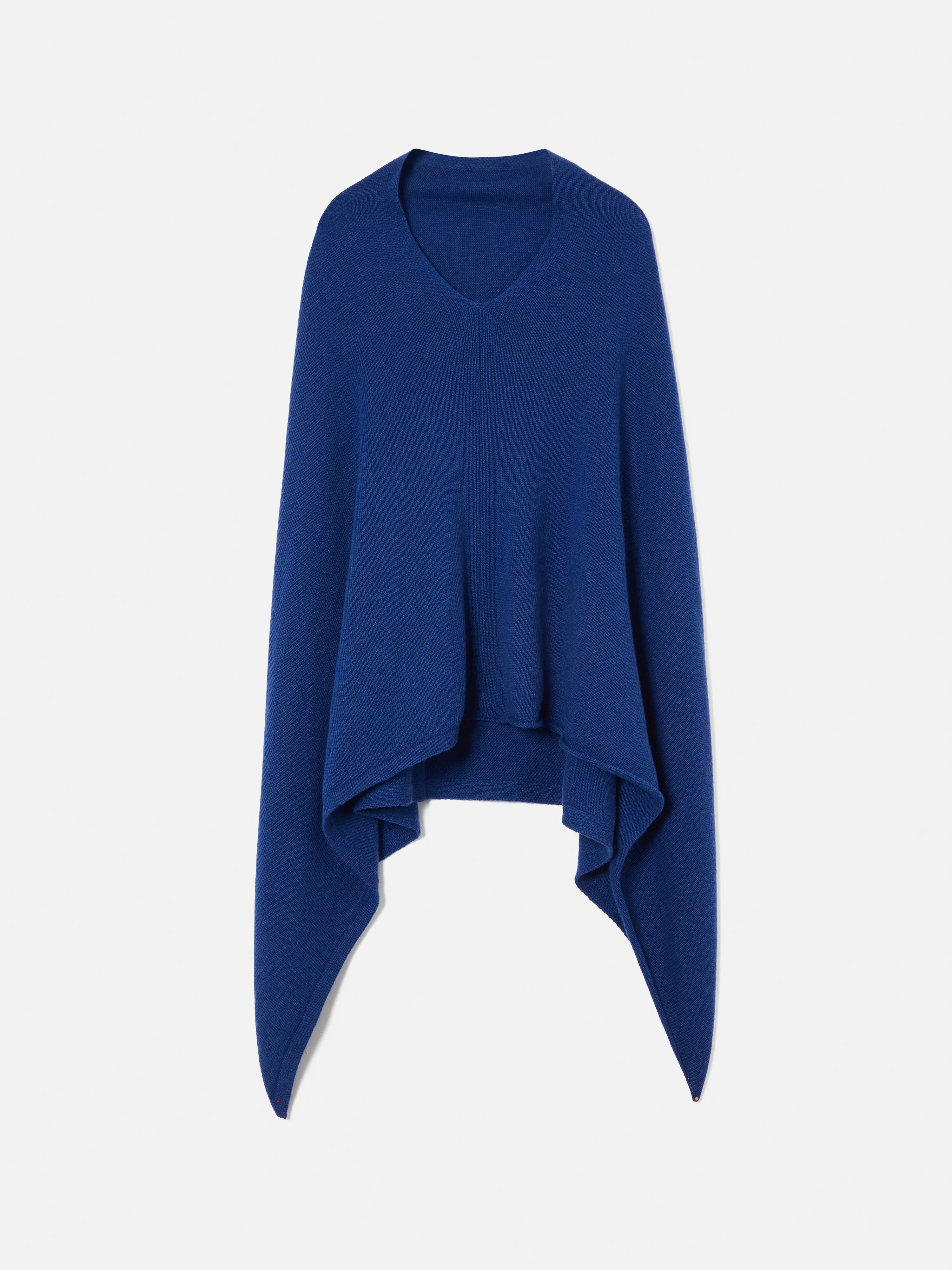Wool Cashmere Blend Drape Poncho | Blue - Image 6