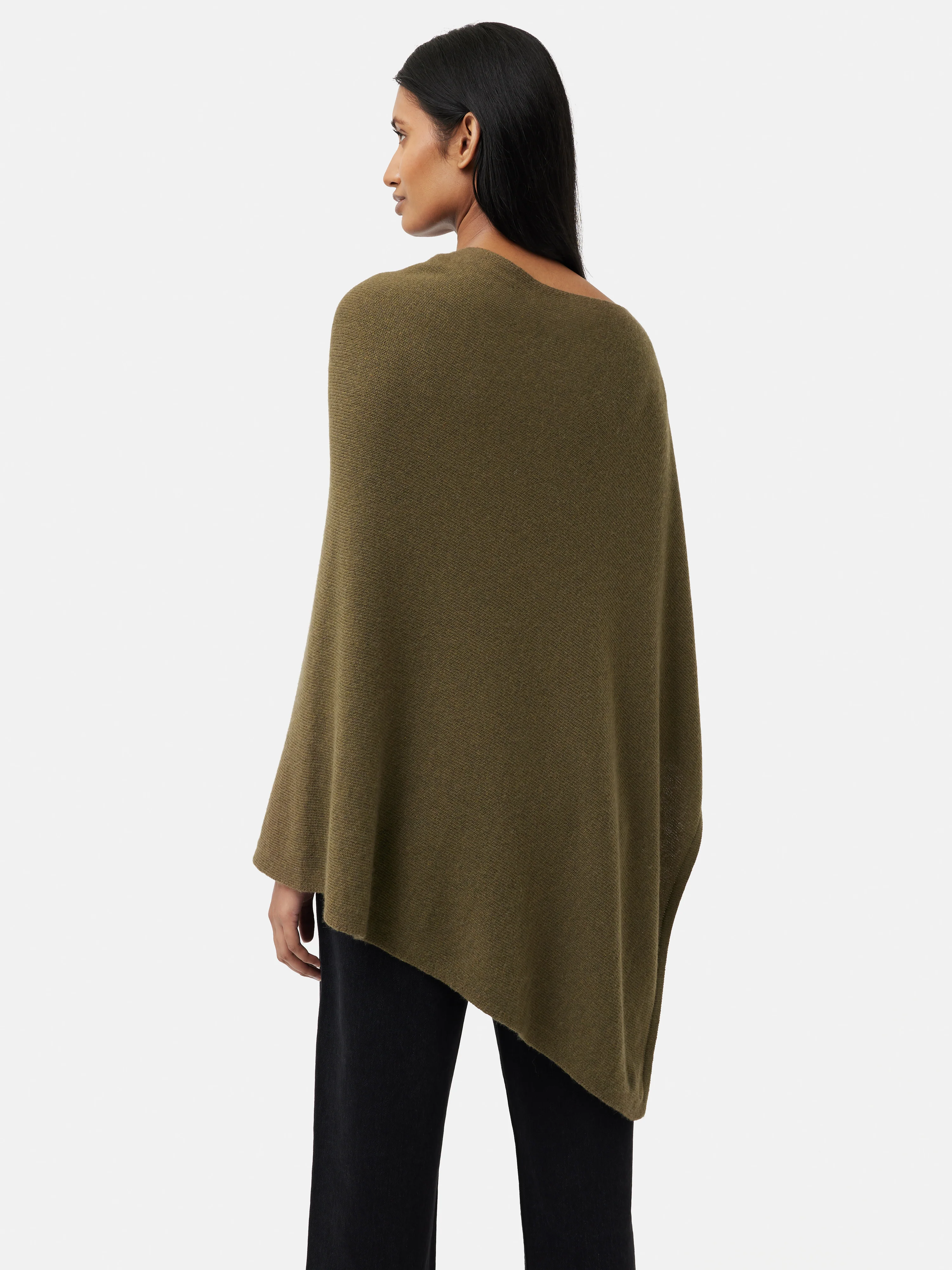 Wool Cashmere Blend Drape Poncho | Green - Image 3