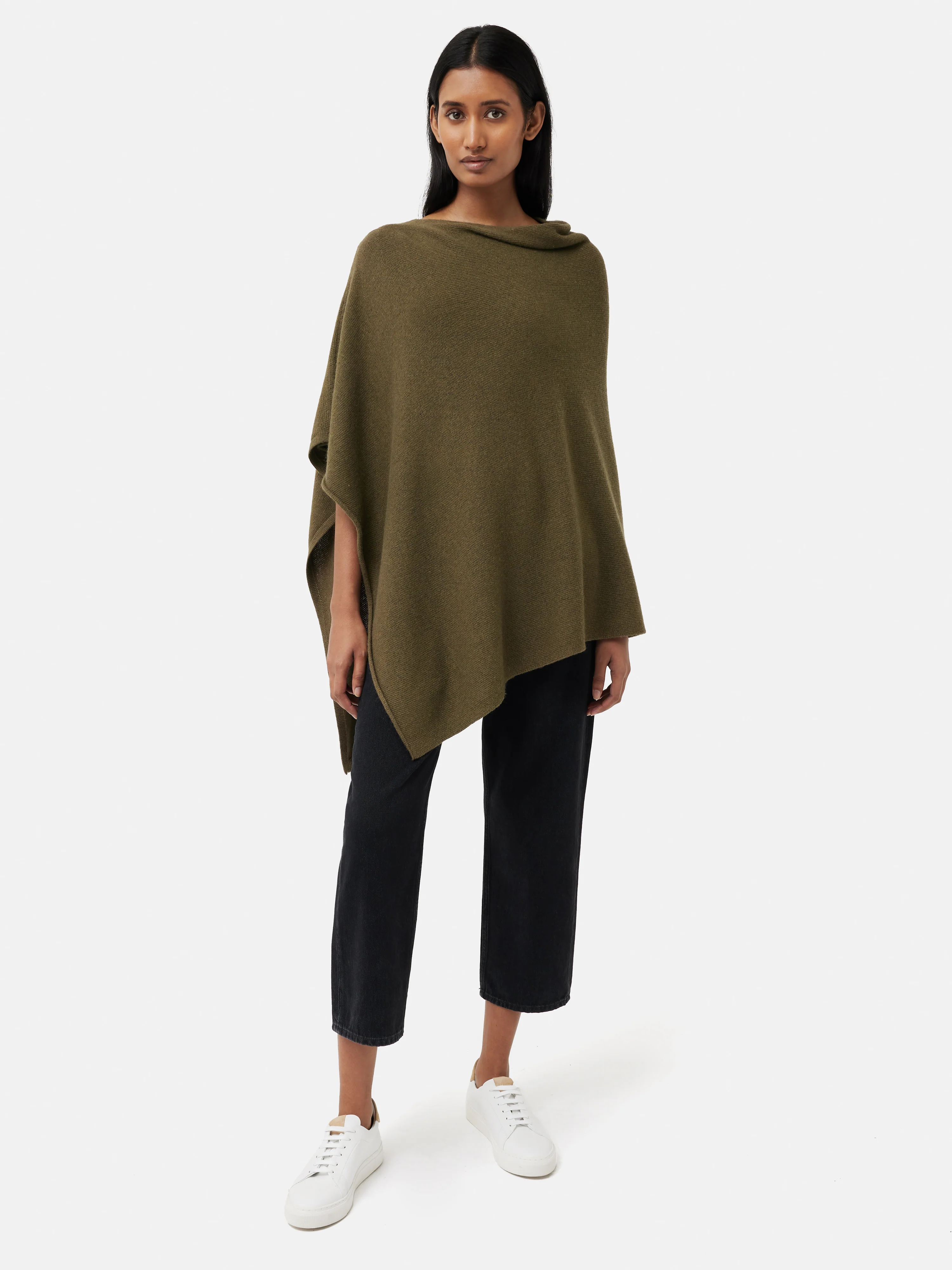 Wool Cashmere Blend Drape Poncho | Green - Image 4