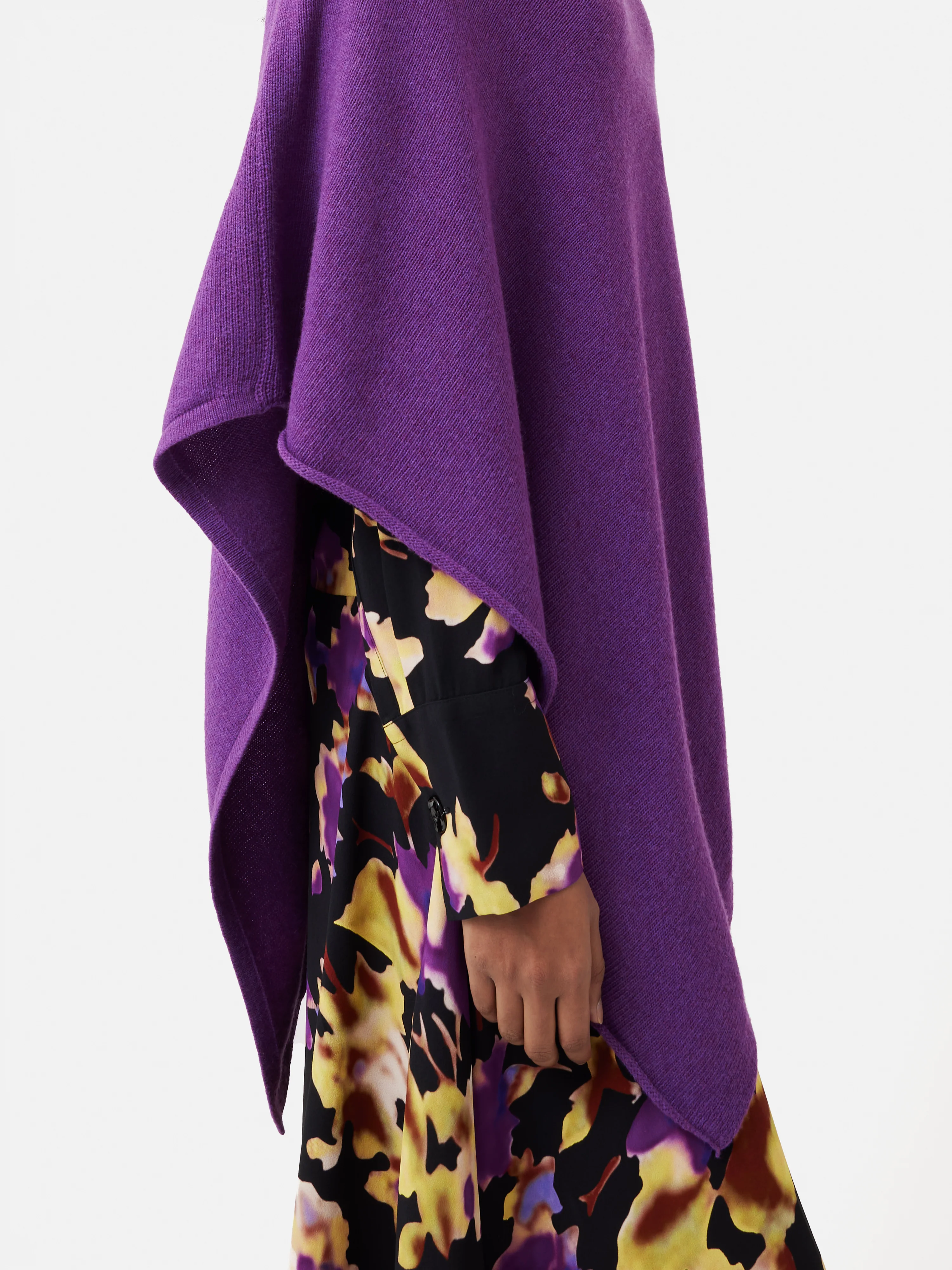 Wool Cashmere Blend Drape Poncho | Purple - Image 3