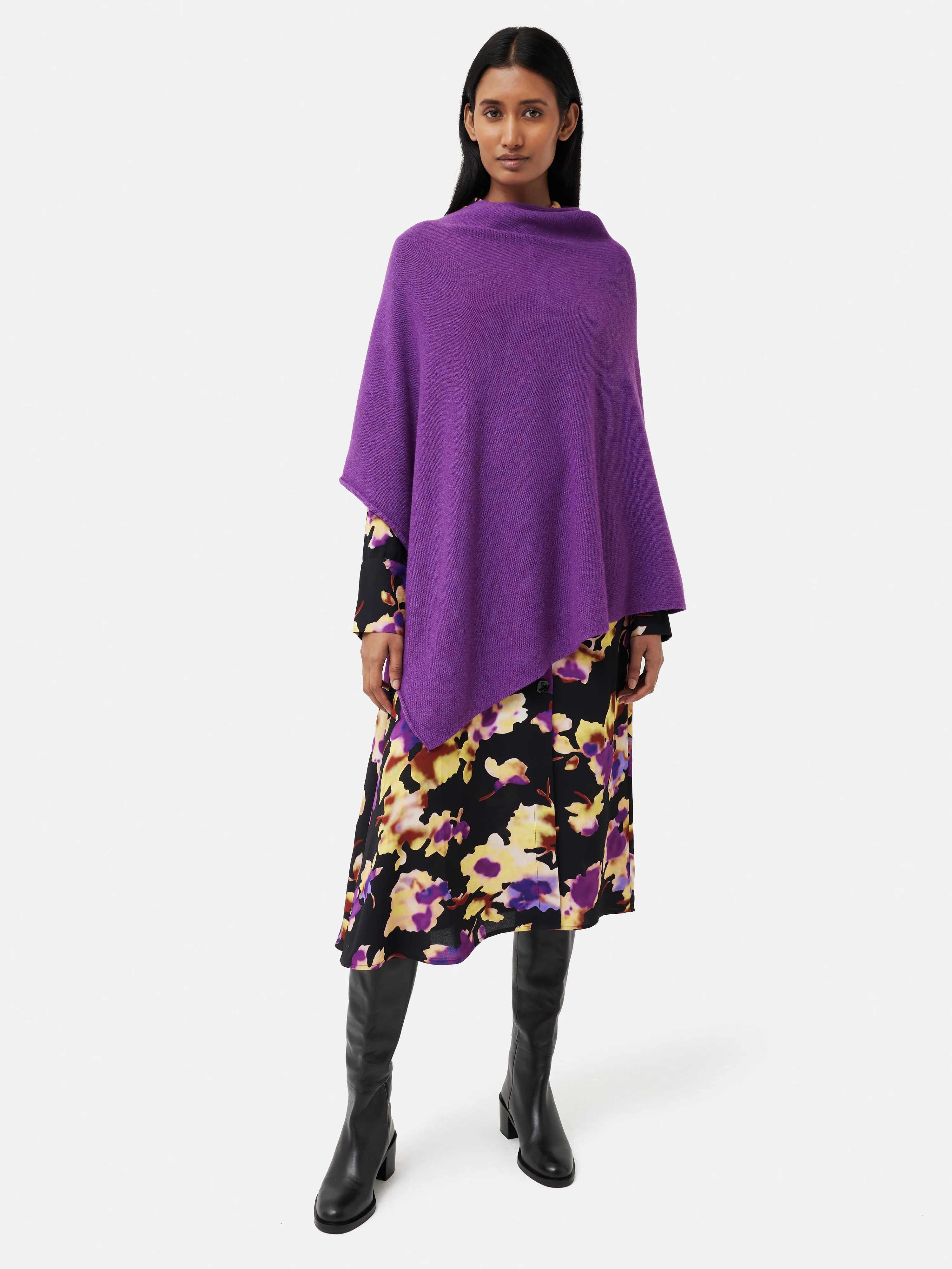 Wool Cashmere Blend Drape Poncho | Purple - Image 4