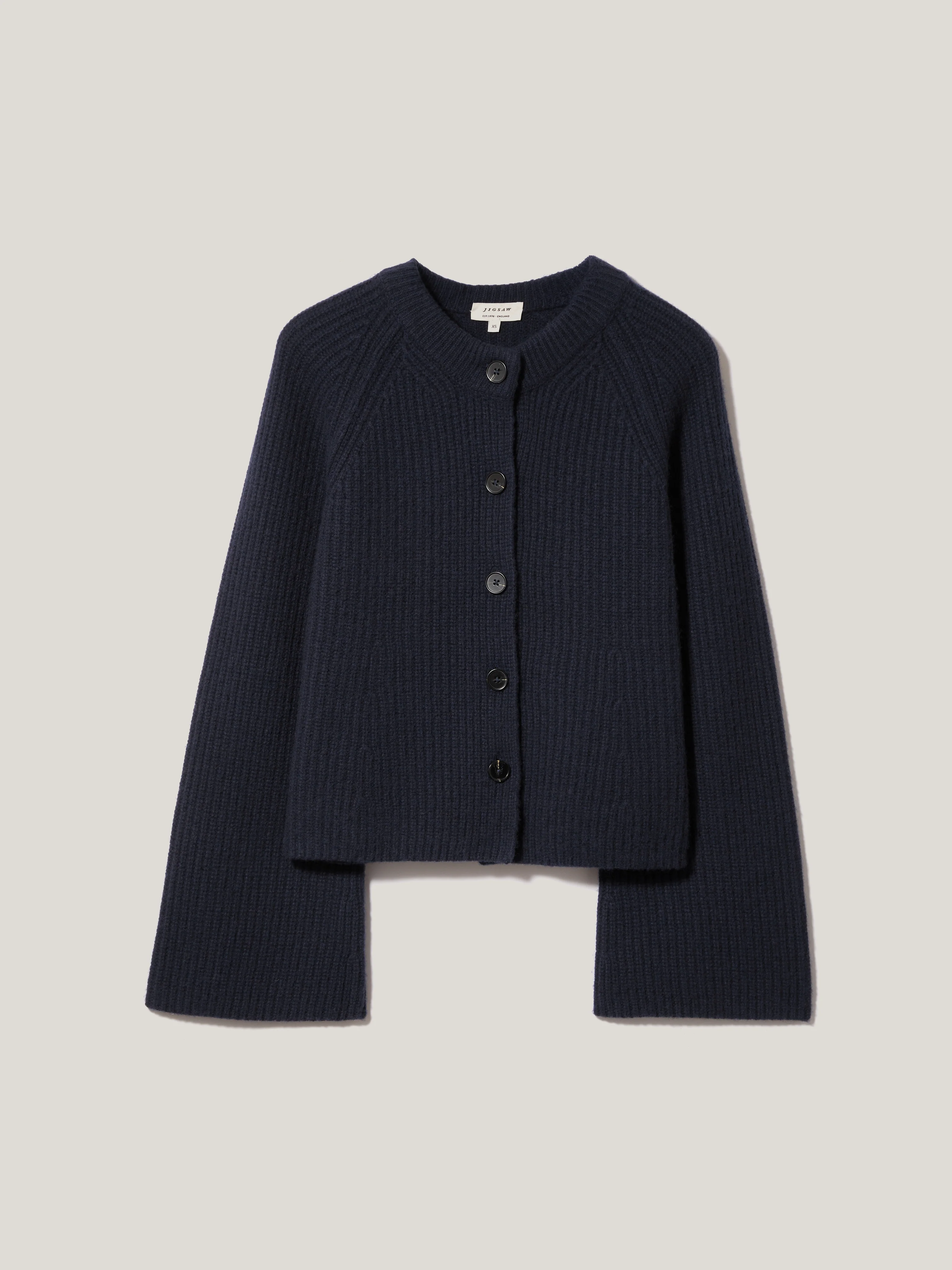 Wool Cashmere Blend Rib Cardigan | Navy - Image 8
