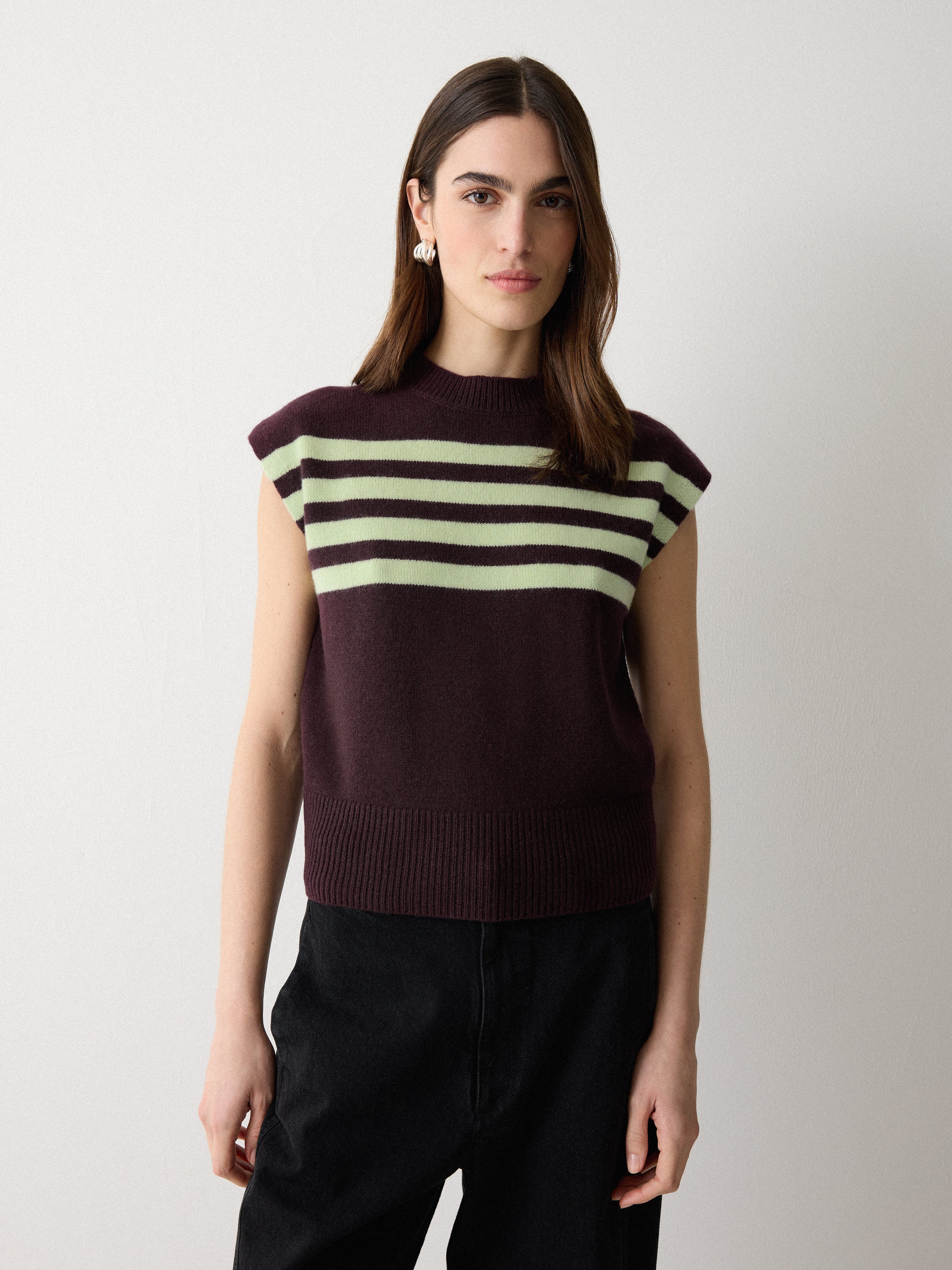 Wool Cashmere Stripe Tank | Purple - Image 2