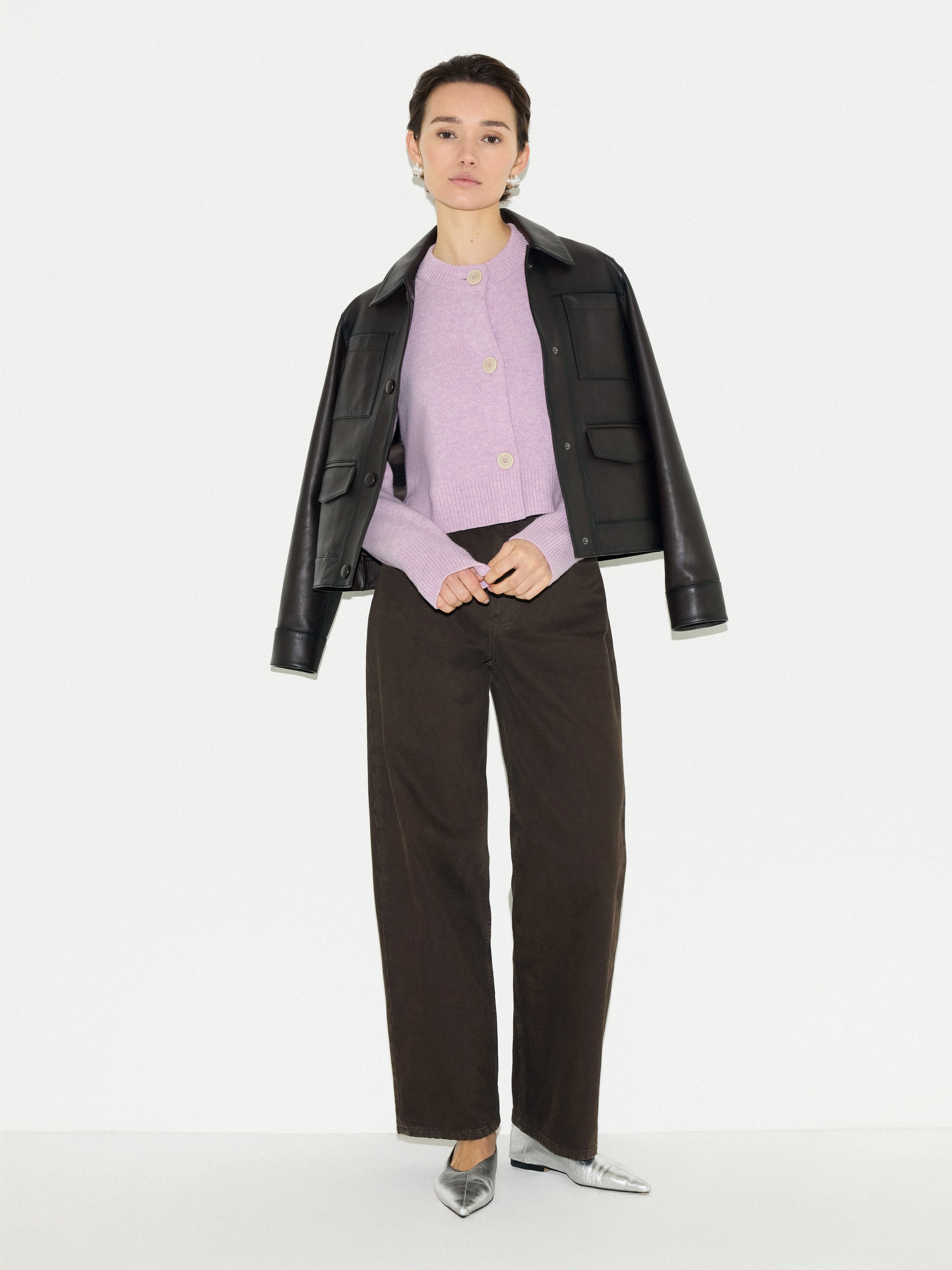 Wool Cropped Cardigan | Lilac - Image 5