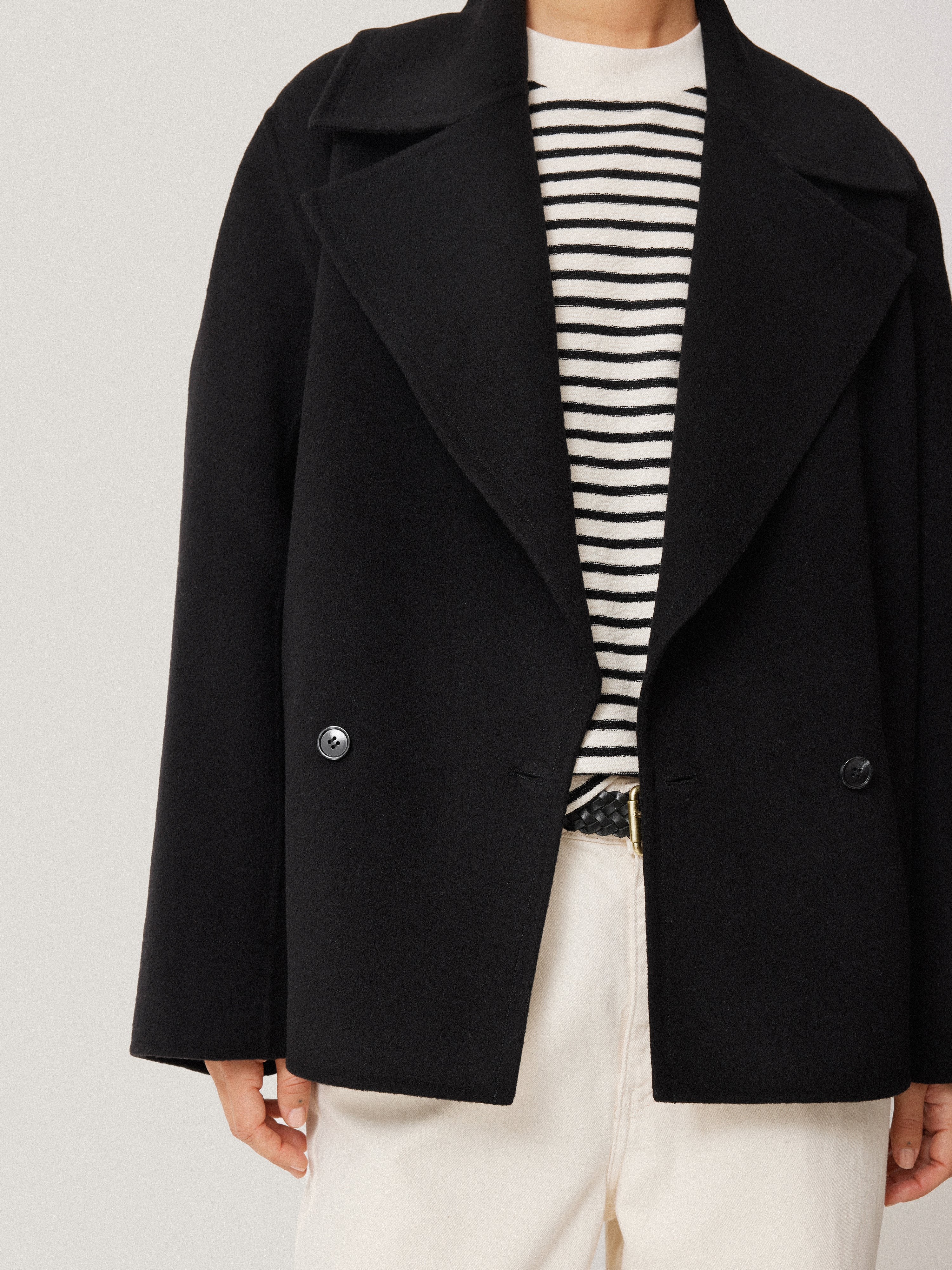 Wool Double Faced Short Coat | Black - Image 4