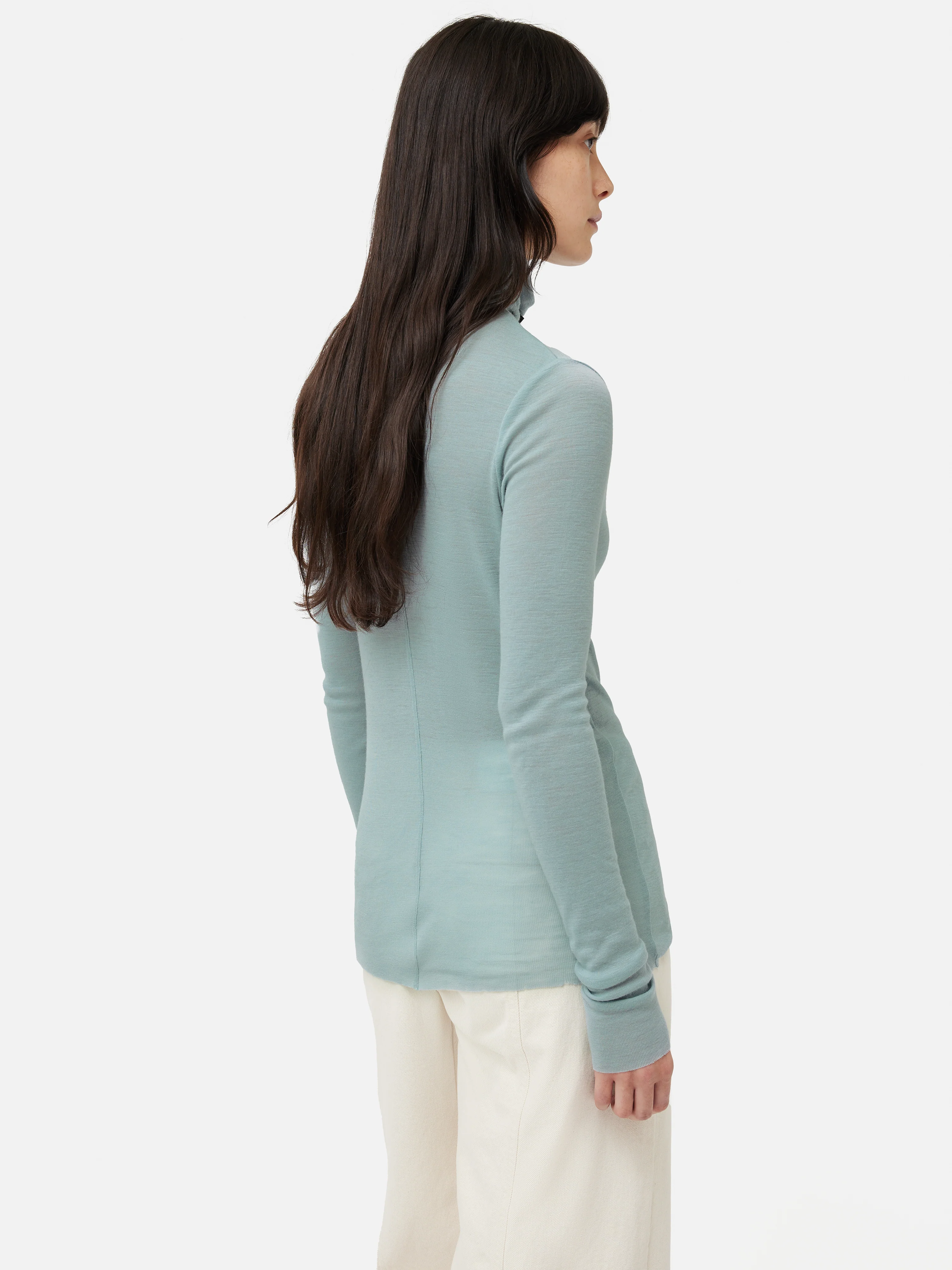 Wool Jersey Polo Neck Top | Blue - Image 5