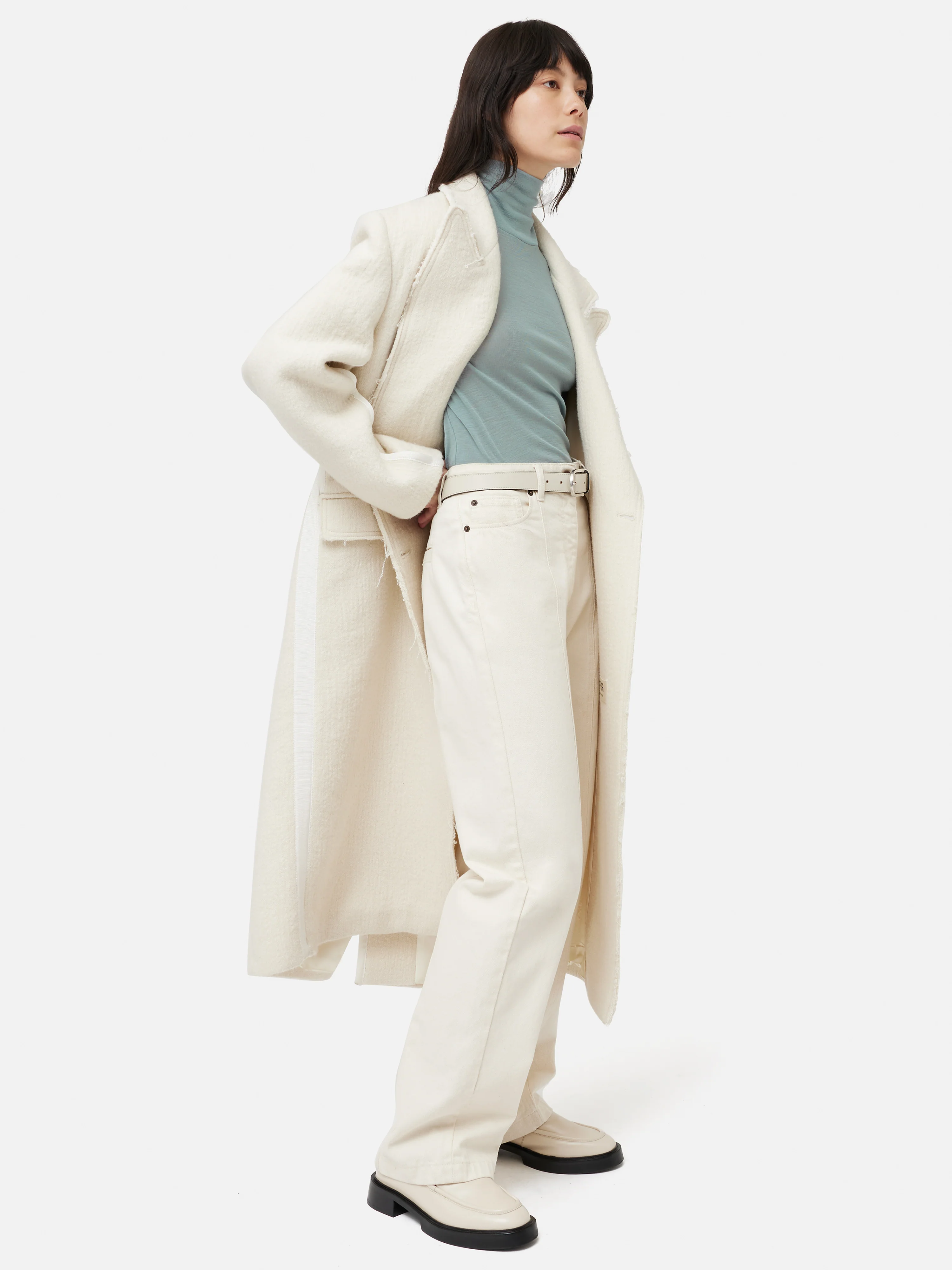 Wool Jersey Polo Neck Top | Blue - Image 6