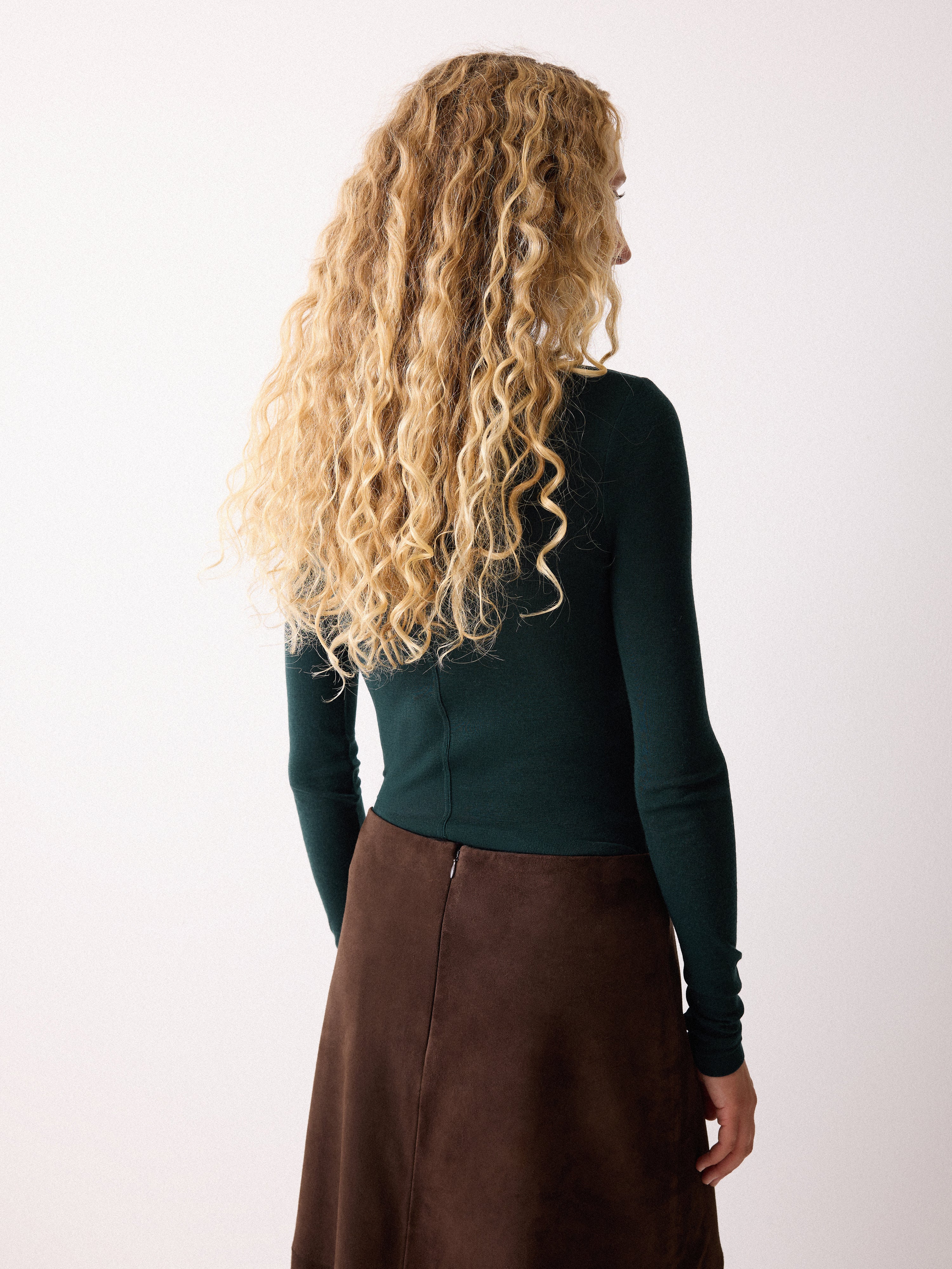 Wool Jersey Polo Neck Top | Green - Image 5