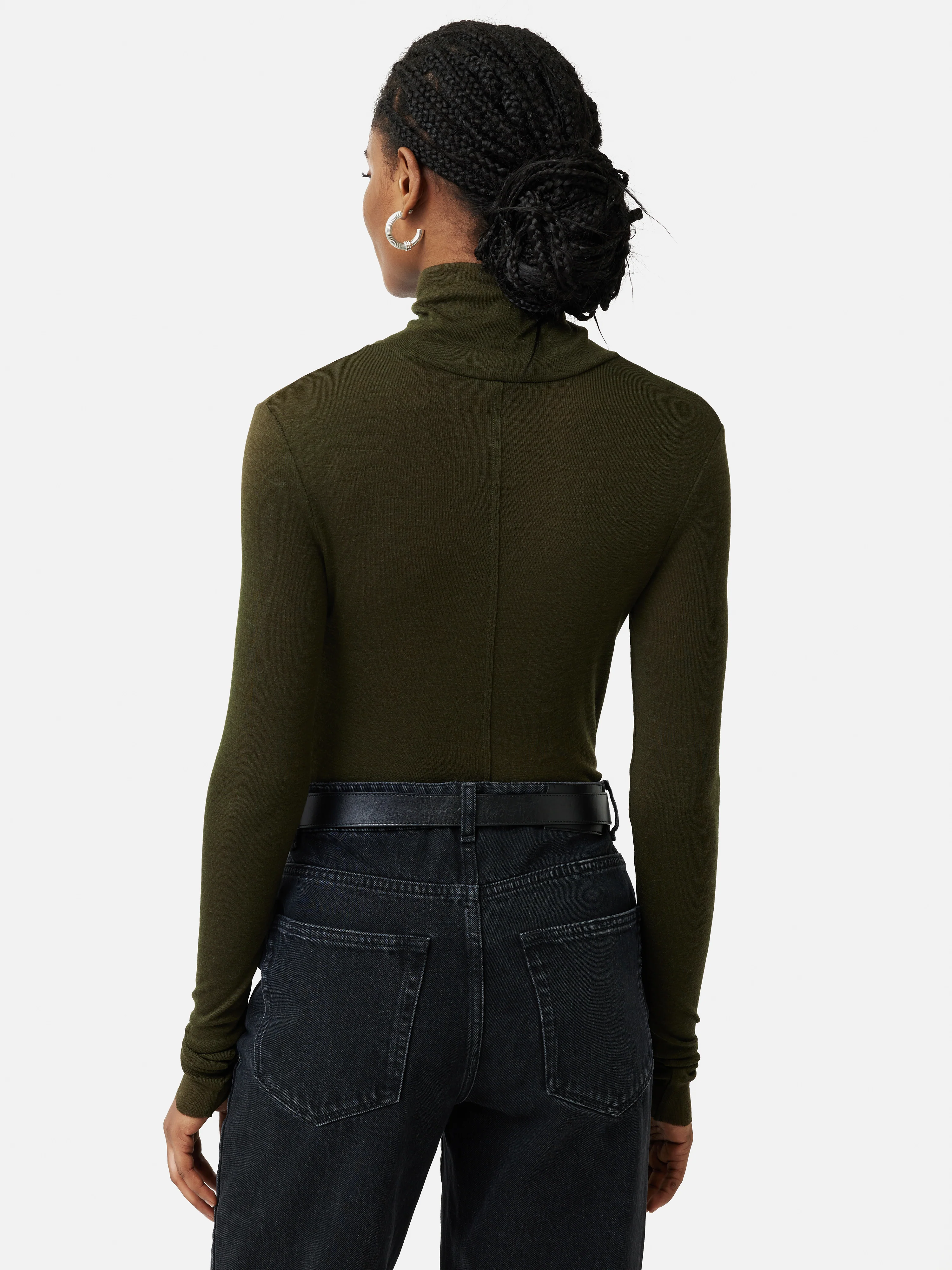 Wool Jersey Polo Neck Top | Khaki - Image 5