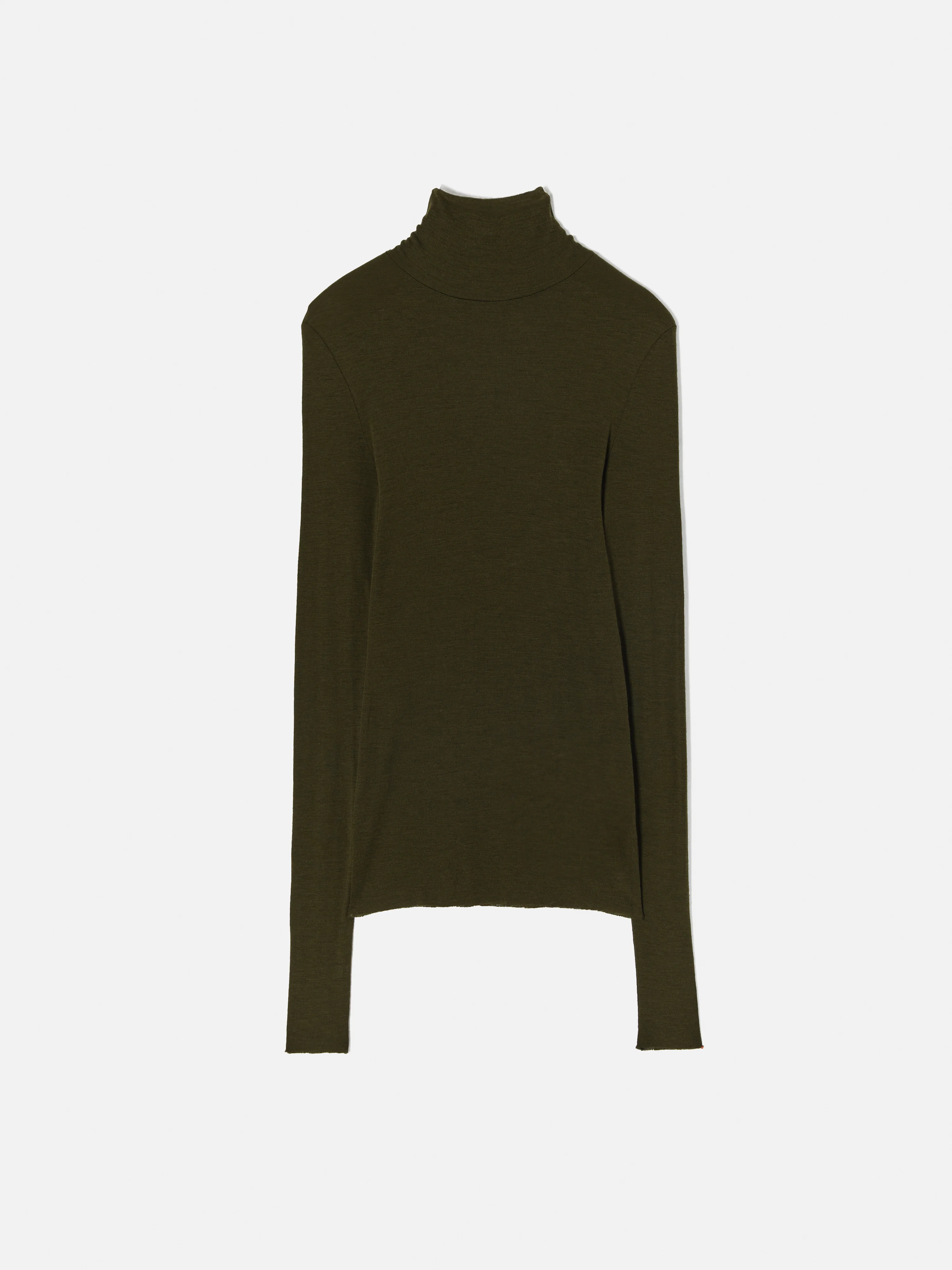 Wool Jersey Polo Neck Top | Khaki - Image 6