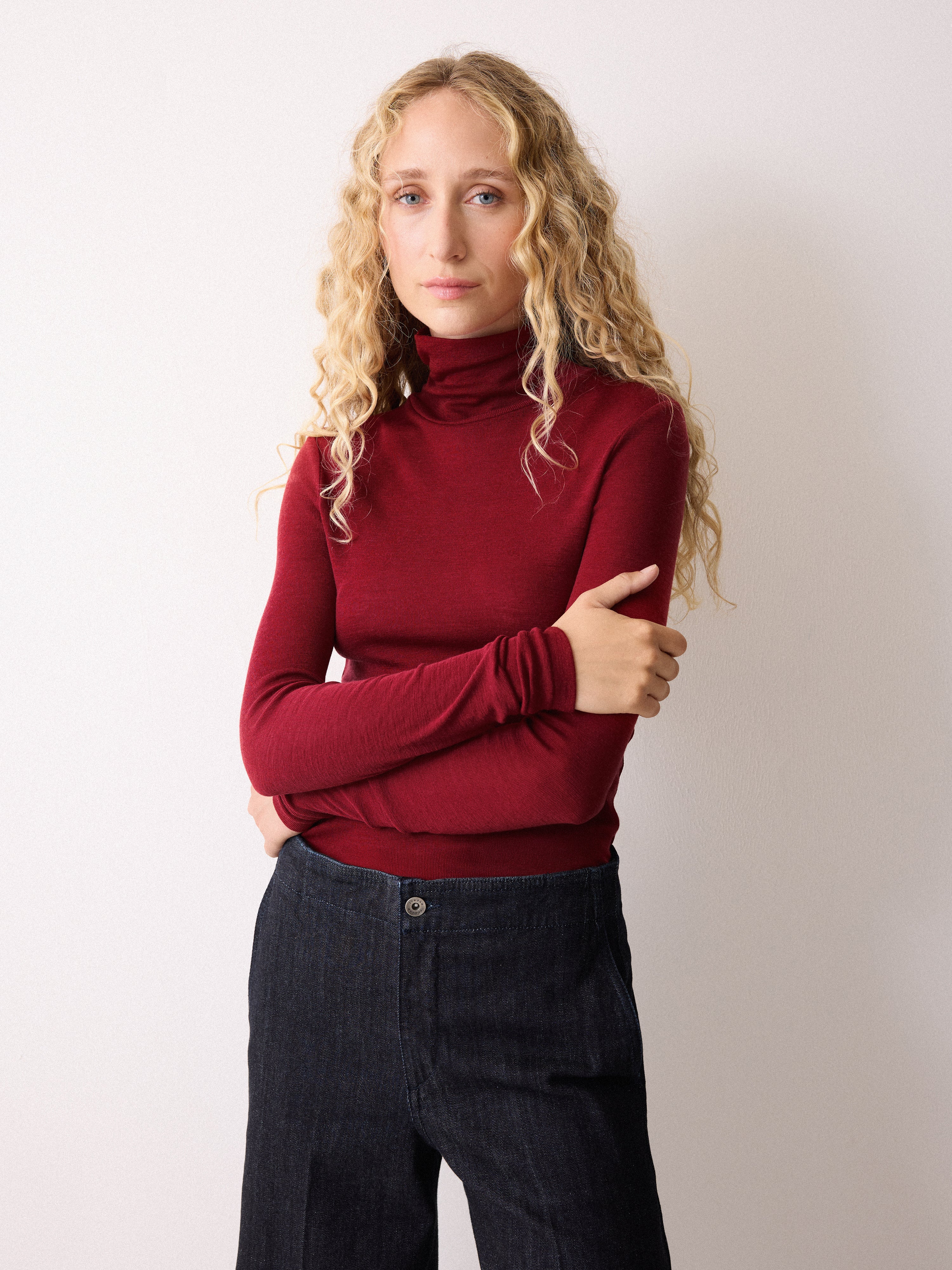 Wool Jersey Polo Neck Top | Red - Image 3