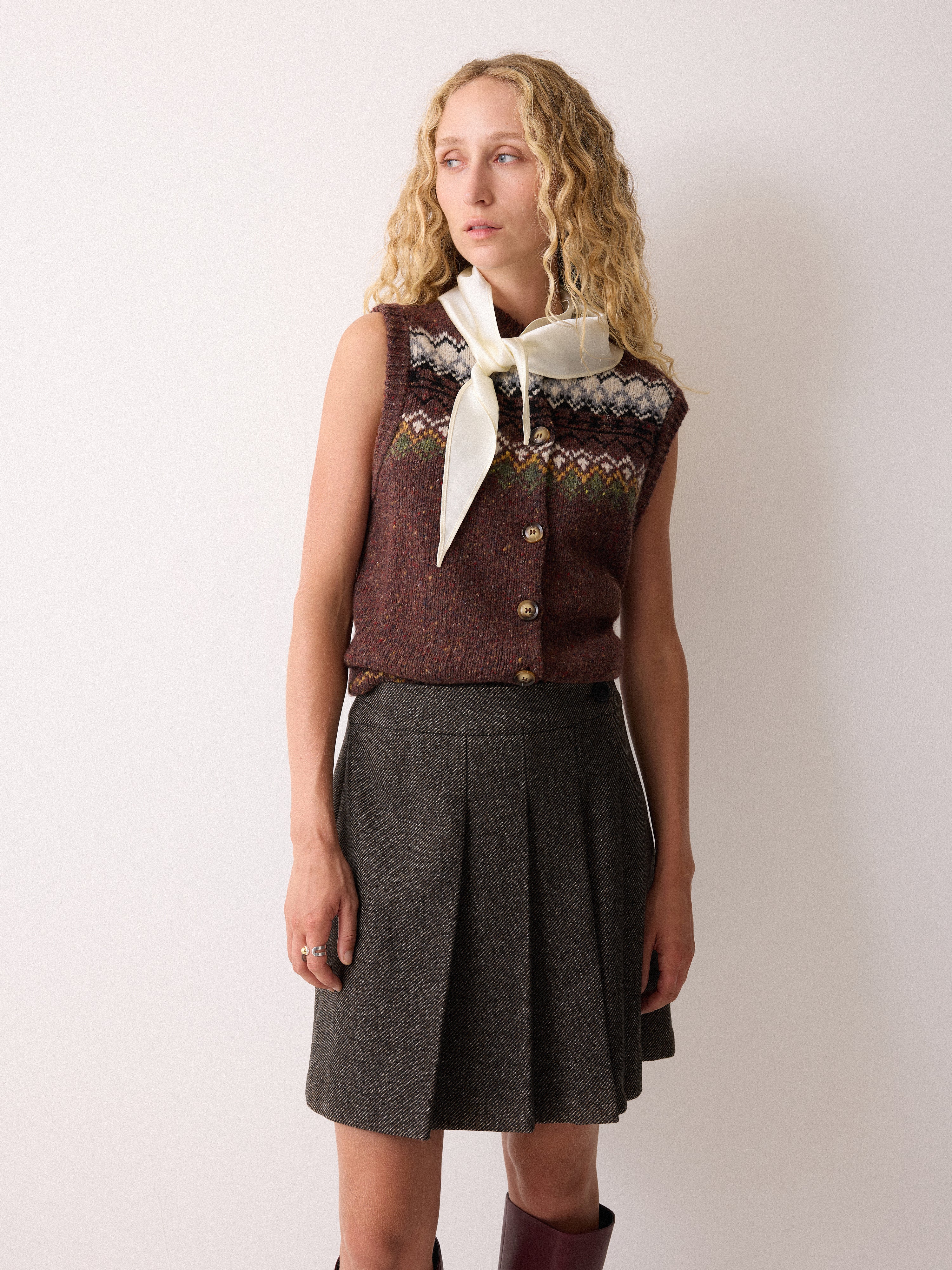 Wool Twill Mini Skirt | Brown - Image 3